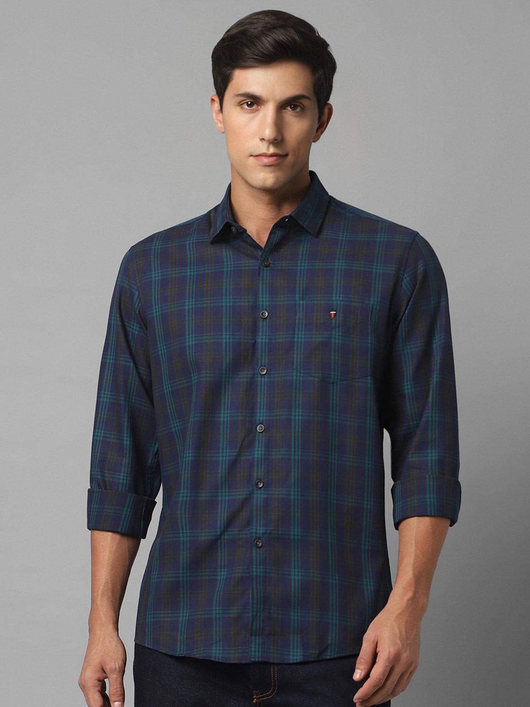 

Louis Philippe Sport Tartan Checked Slim Fit Opaque Casual Shirt, Navy blue