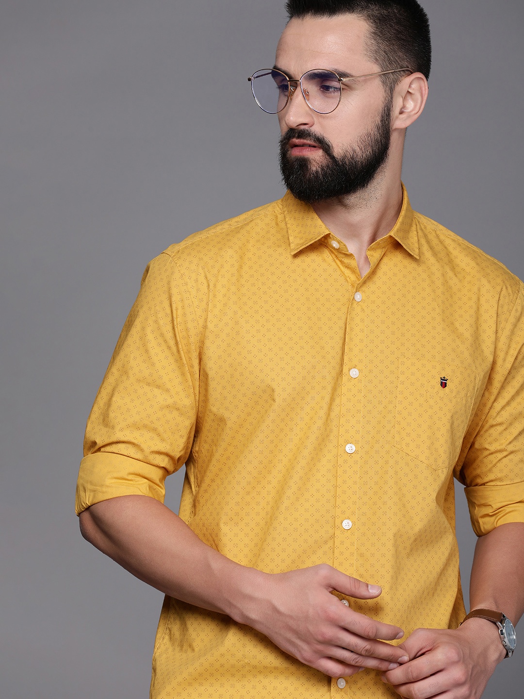 

Louis Philippe Sport Pure Cotton Slim Fit Floral Printed Casual Shirt, Yellow