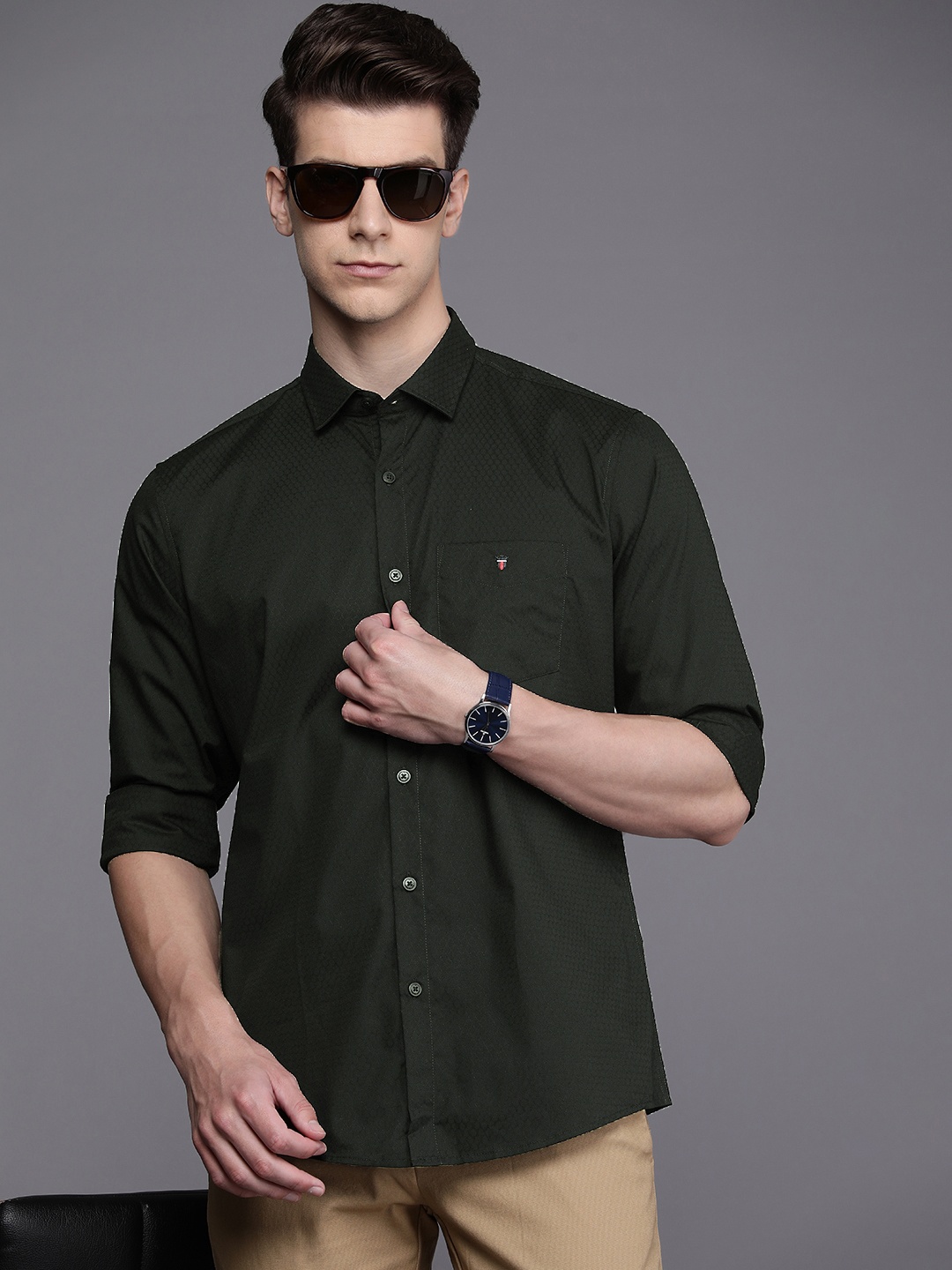 

Louis Philippe Sport Slim Fit Cotton Textured Casual Shirt, Black