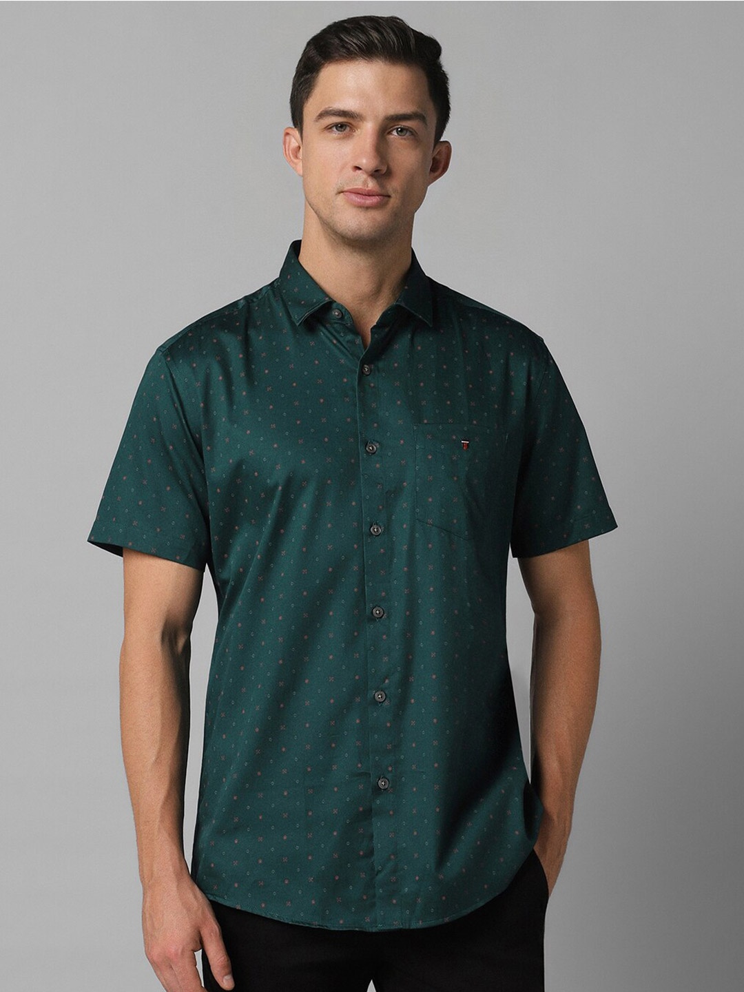 

Louis Philippe Sport Slim Fit Micro Ditsy Printed Pure Cotton Casual Shirt, Green