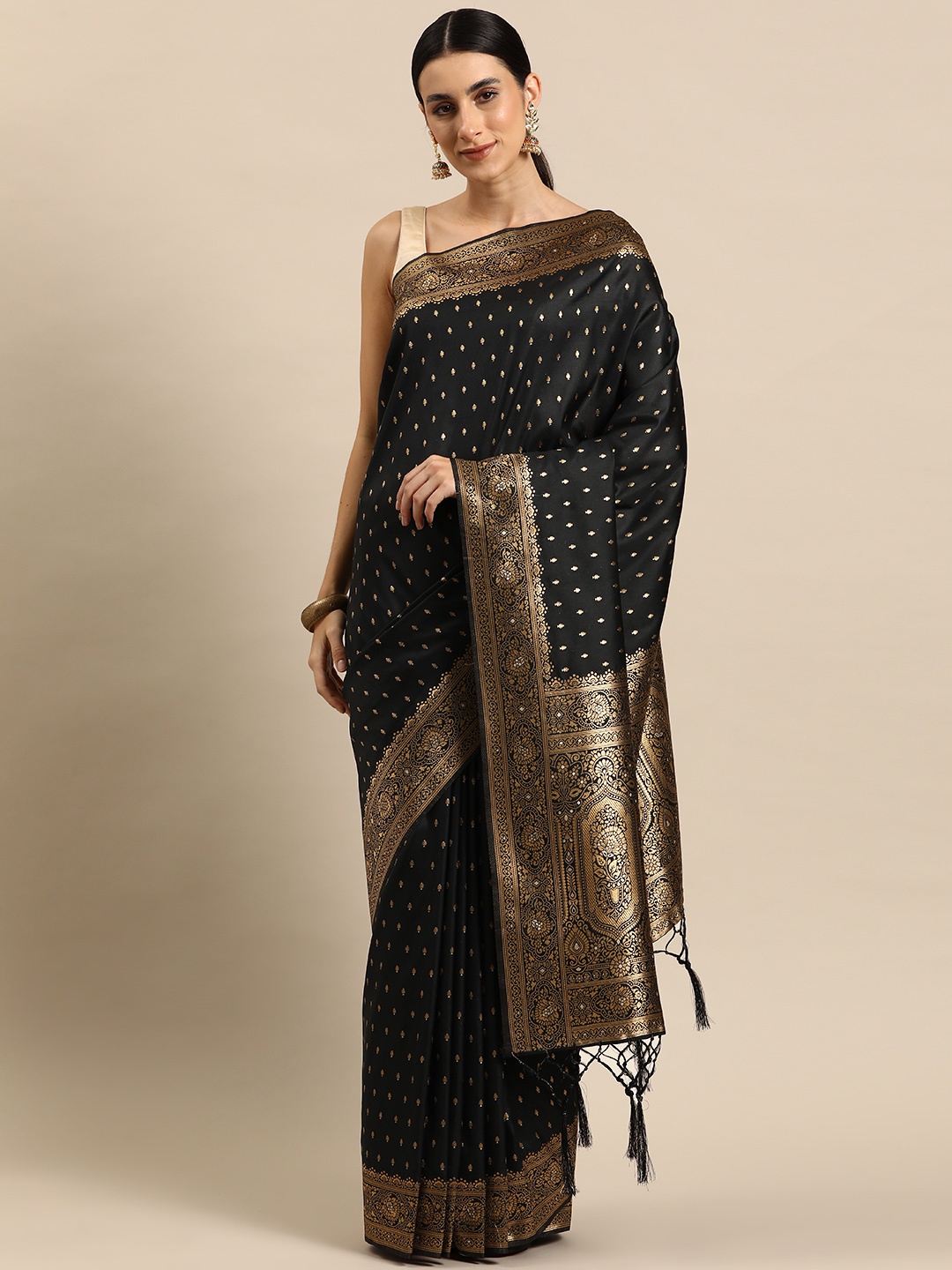 

Ishin Ethnic Motifs Zari Silk Blend Banarasi Saree, Navy blue