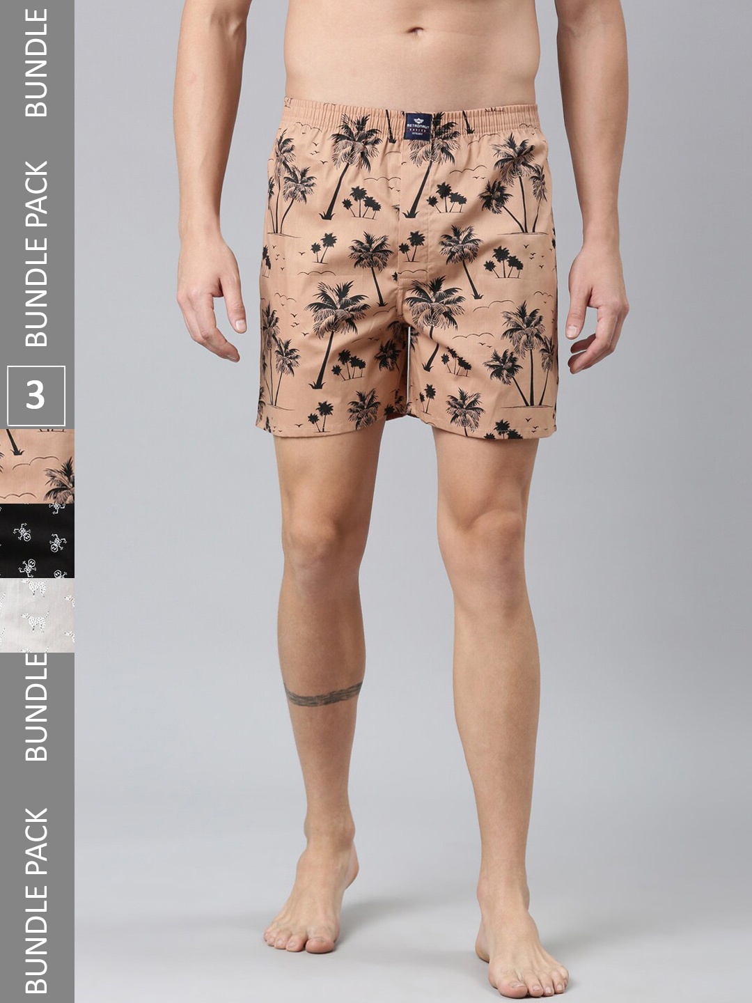 

Metronaut Pack of 3 Conversational Printed Pure Cotton Boxers MB3P061, Brown