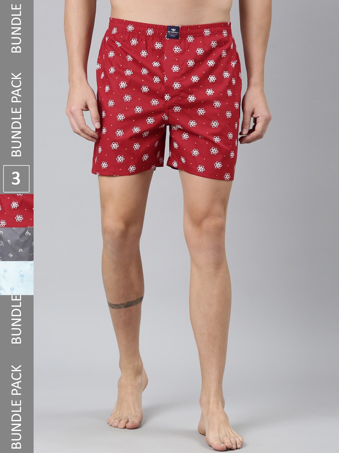 

Metronaut Pack Of 3 Printed Pure Cotton Boxers MB3P060, Red