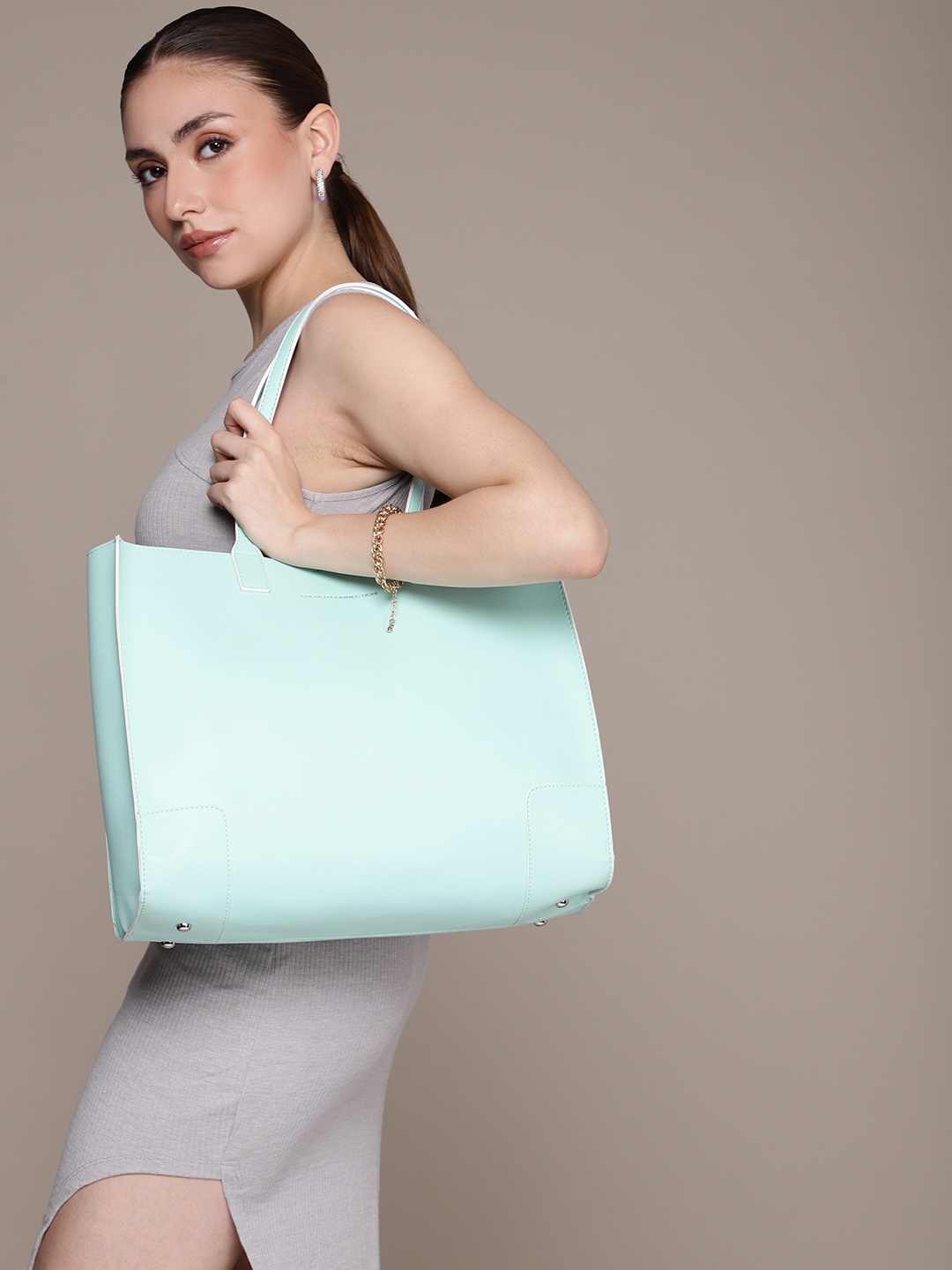

French Connection Solid Structured Shoulder Bag, Sea green