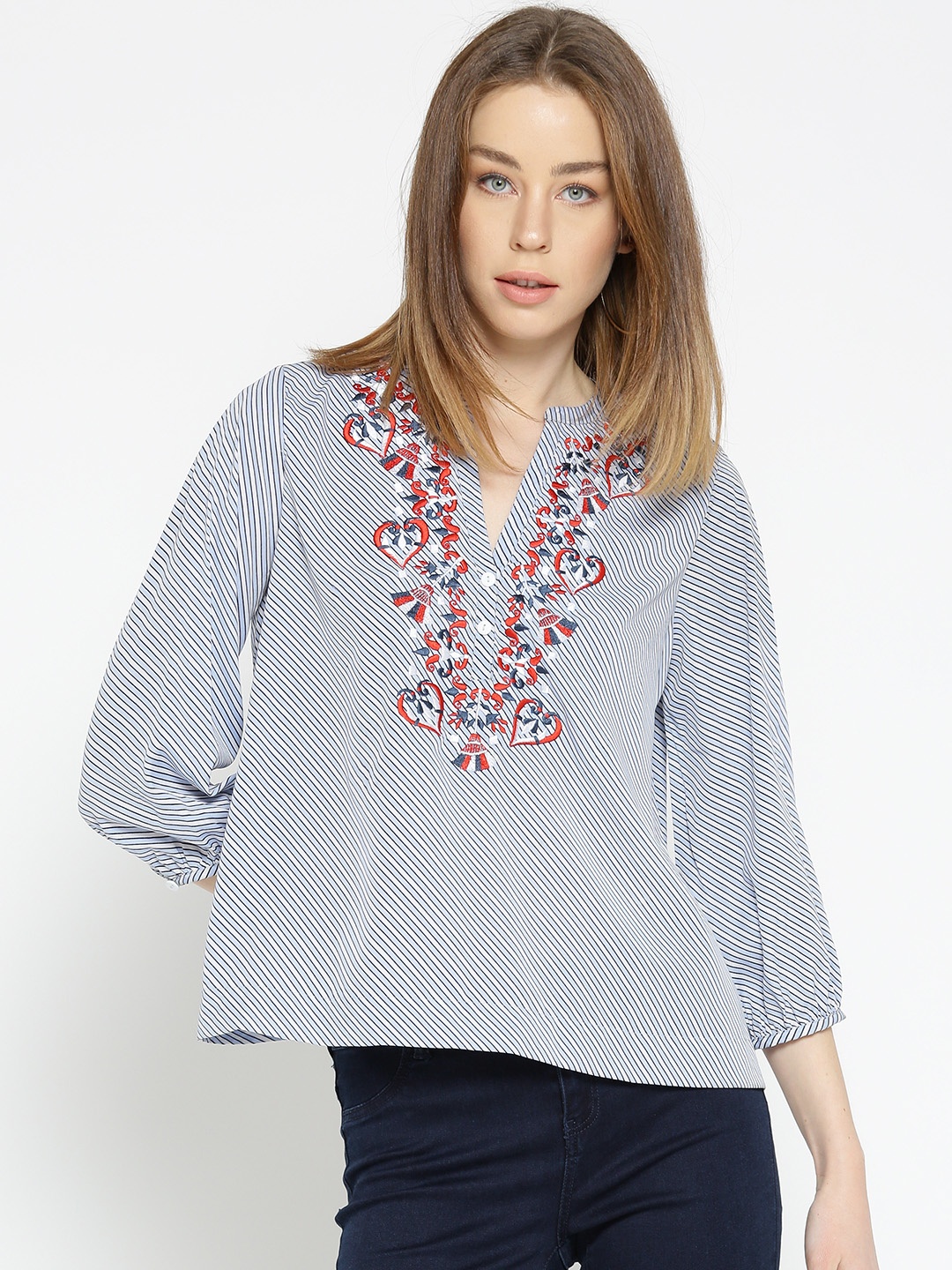 

Noi Women Blue Striped Top