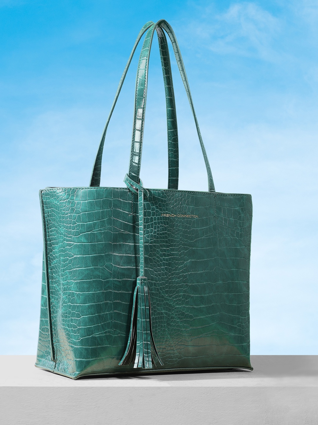 

French Connection Animal Textured Structured Shoulder Bag, Green