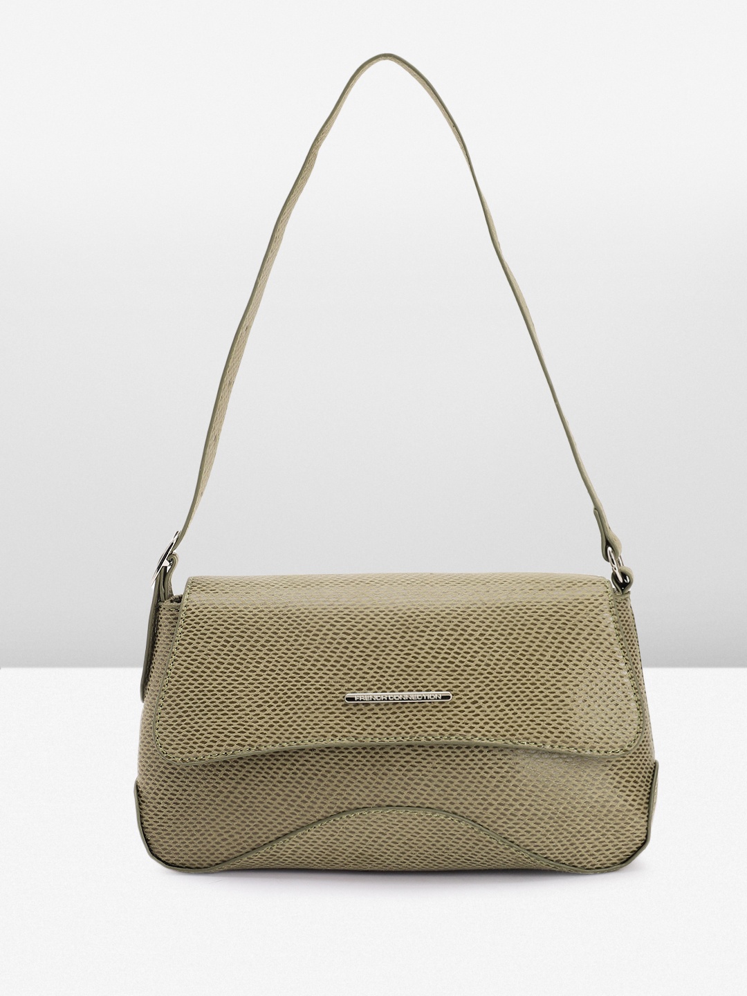 

French Connection Abstract Textured Structured Shoulder Bag, Olive