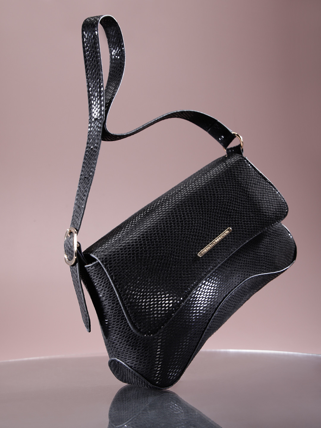 

French Connection Abstract Printed Structured Shoulder Bag, Black