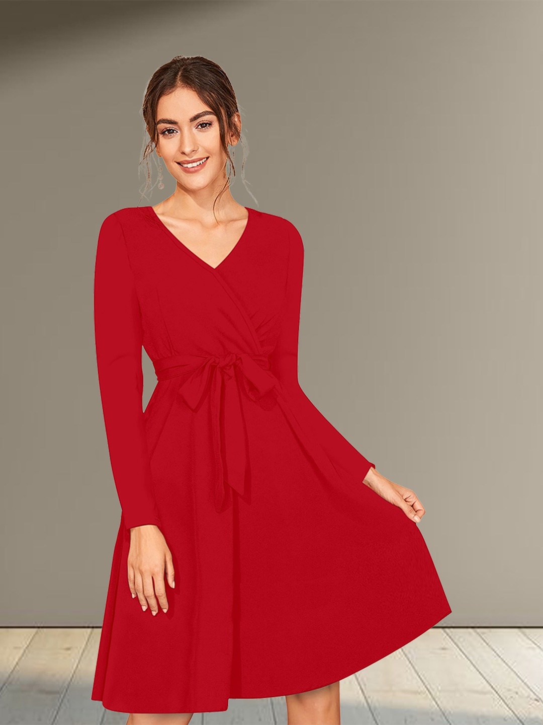 

N N ENTERPRISE Red Fit & Flare Dress