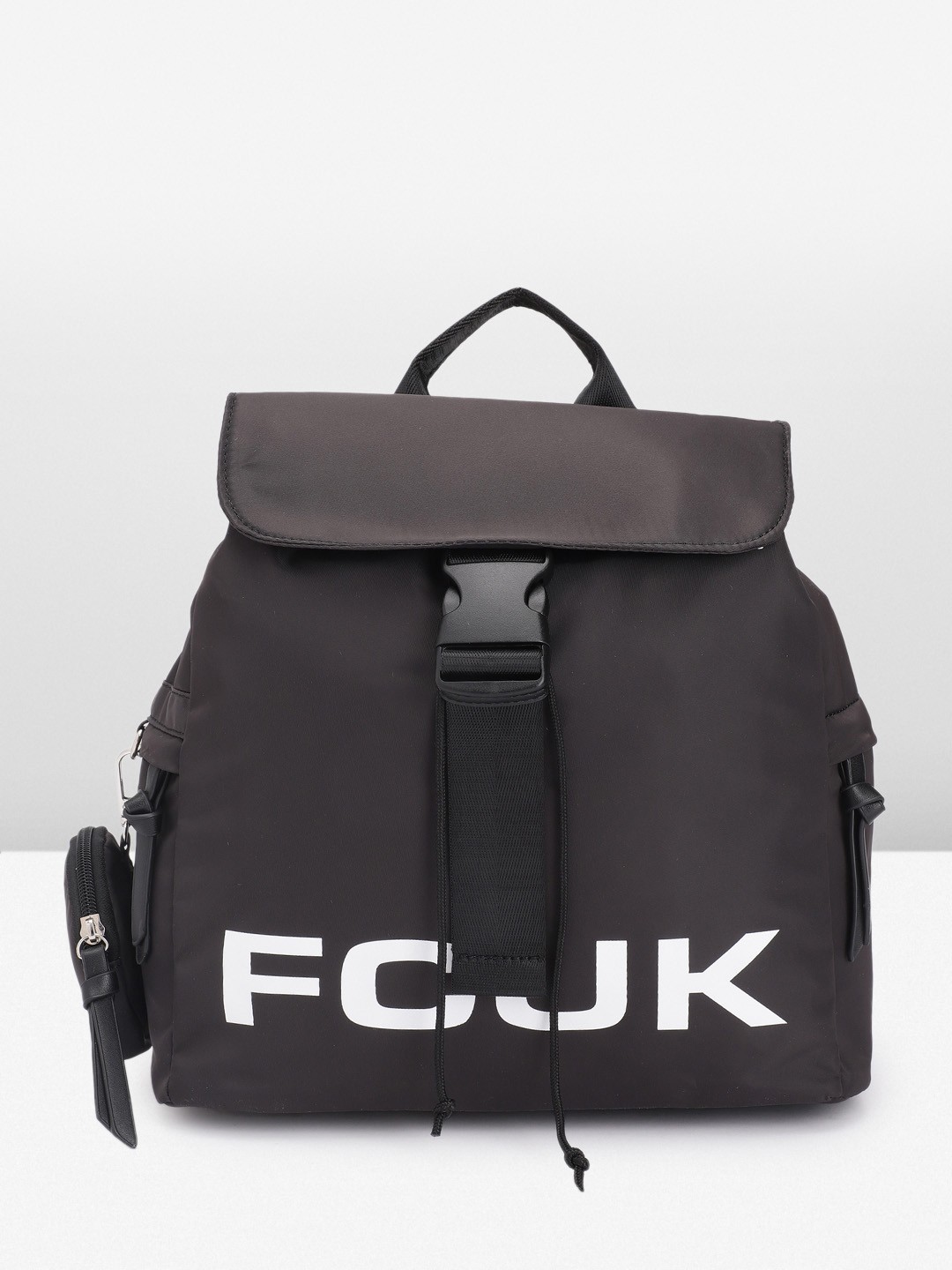 

FCUK Women Brand Logo Printed Backpack with Zip Pouch, Black