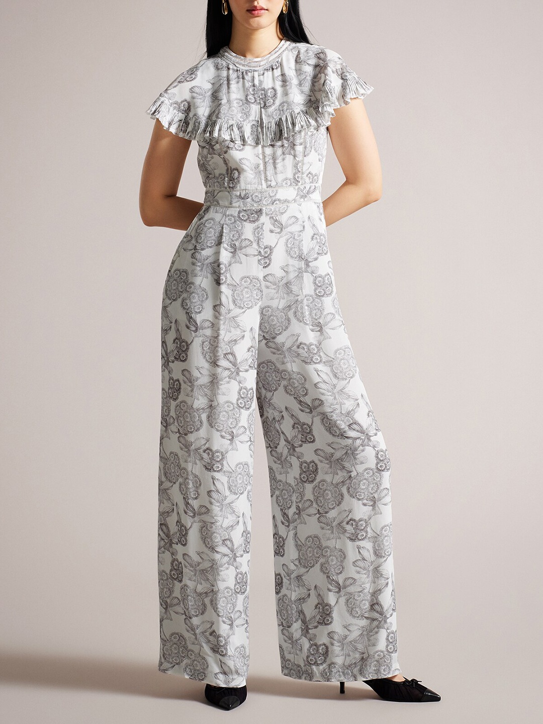 

Ted Baker Floral Printed Ruffled Basic Jumpsuit, White