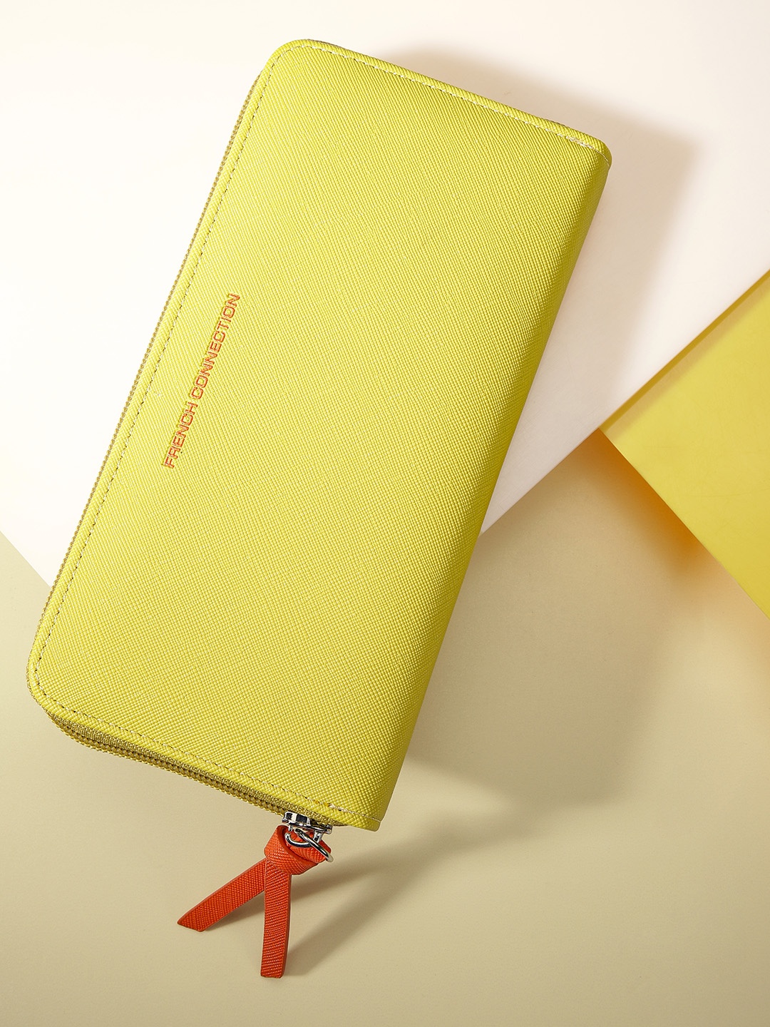 

French Connection Women Leather Zip Around Wallet, Fluorescent green