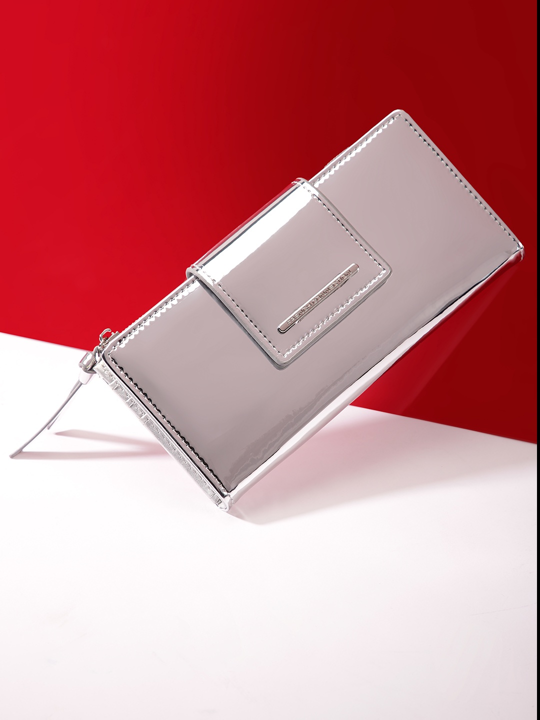 

French Connection Women Solid Two Fold Wallet, Silver