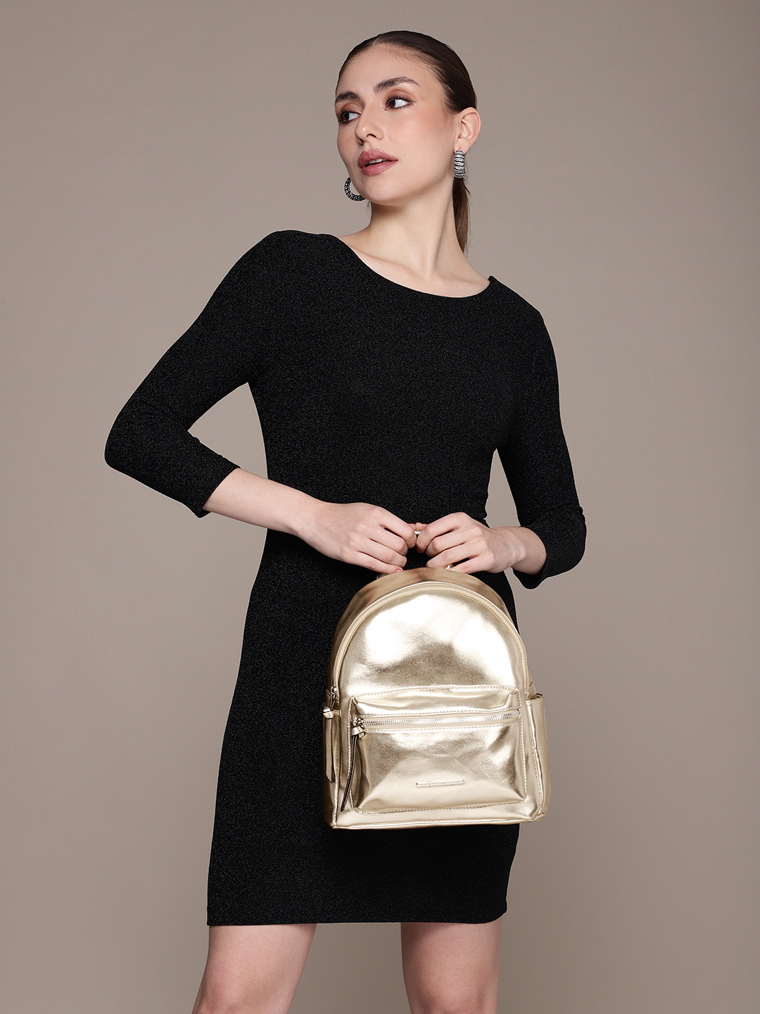 

French Connection Women Solid Backpack, Gold
