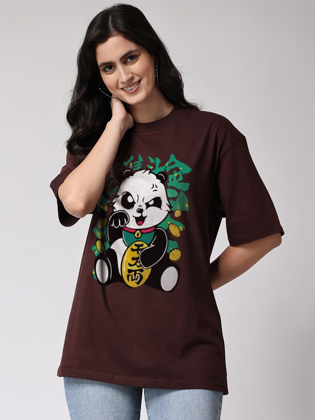 

The Label Bar Graphic Printed Cotton Longline Oversized T-shirt, Brown