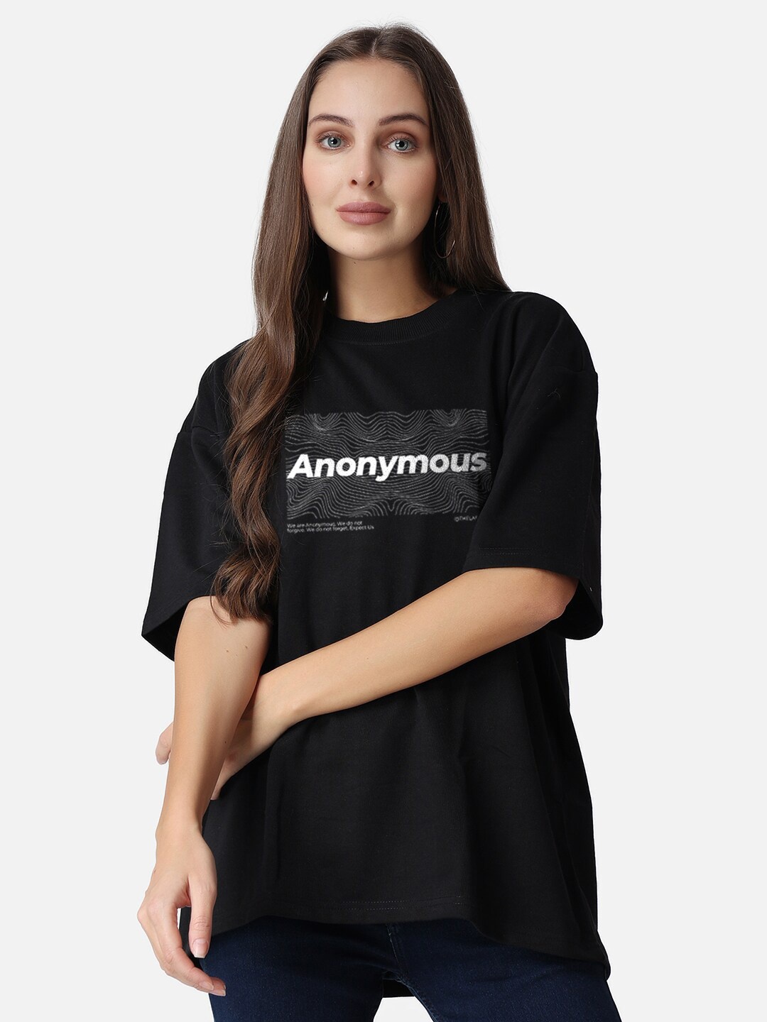 

The Label Bar Typography Printed Cotton Oversized T-shirt, Black