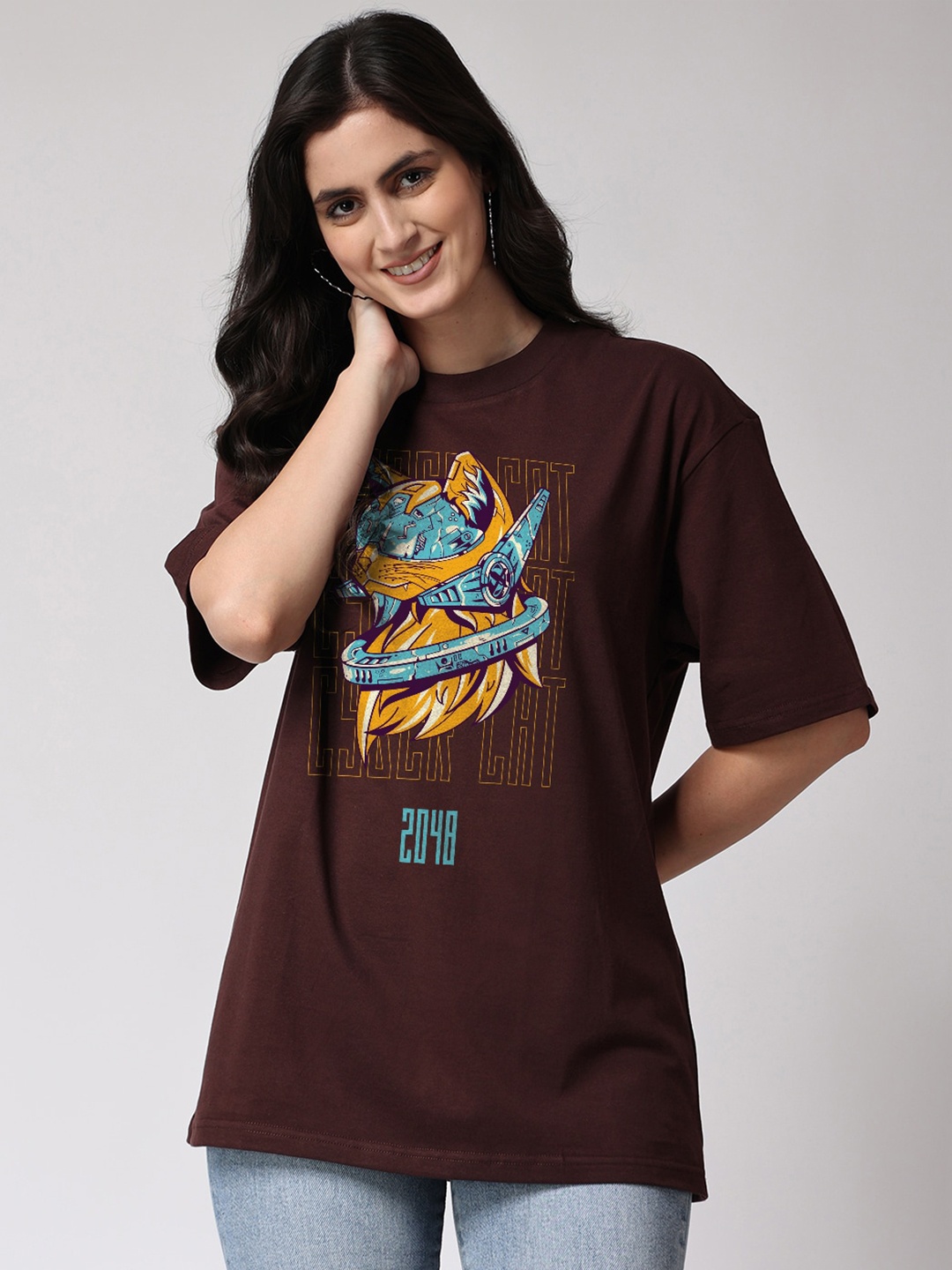 

The Label Bar Graphic Printed Cotton Longline Oversized T-shirt, Brown