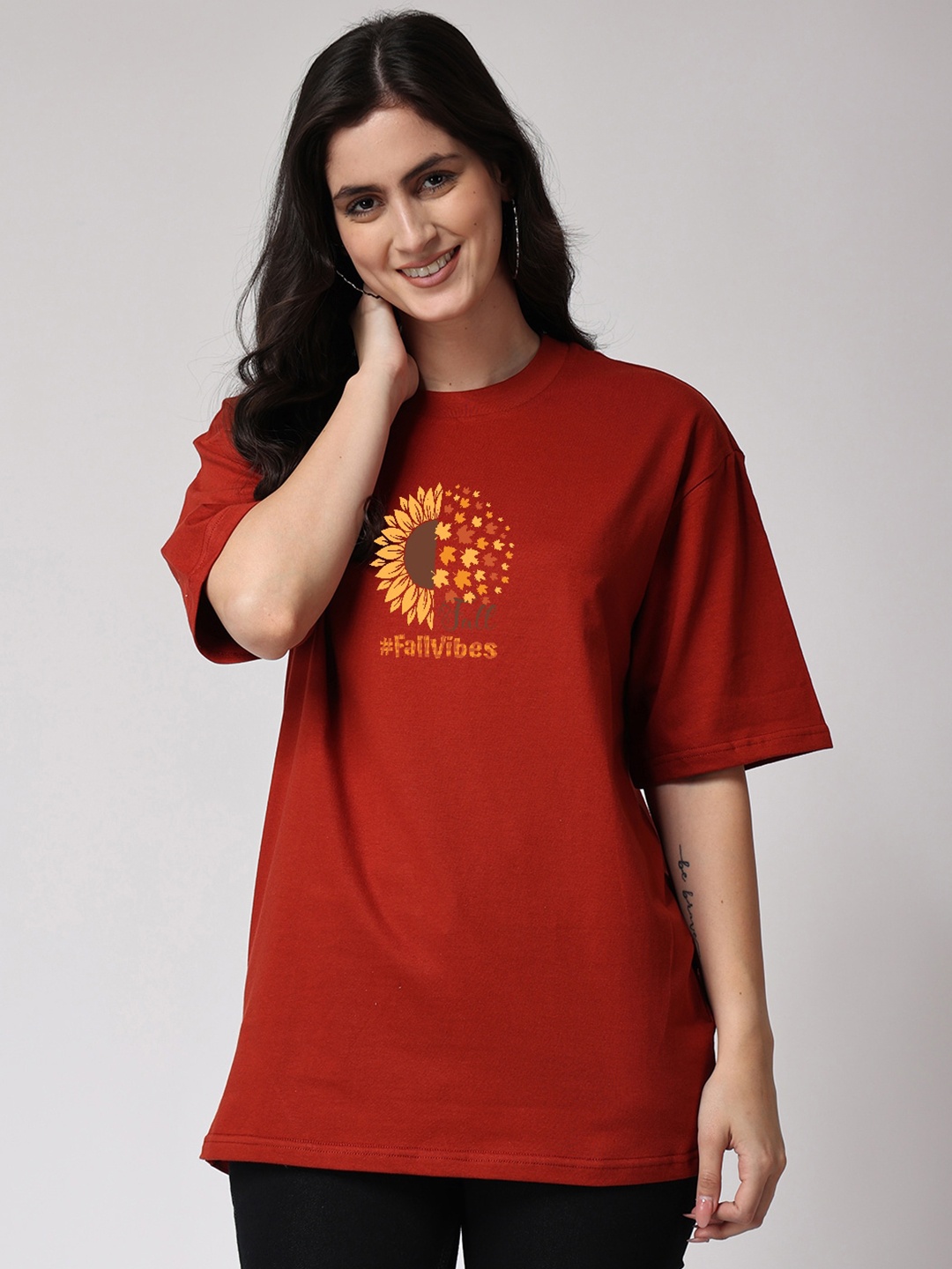 

The Label Bar Graphic Printed Cotton Longline Oversized T-shirt, Rust