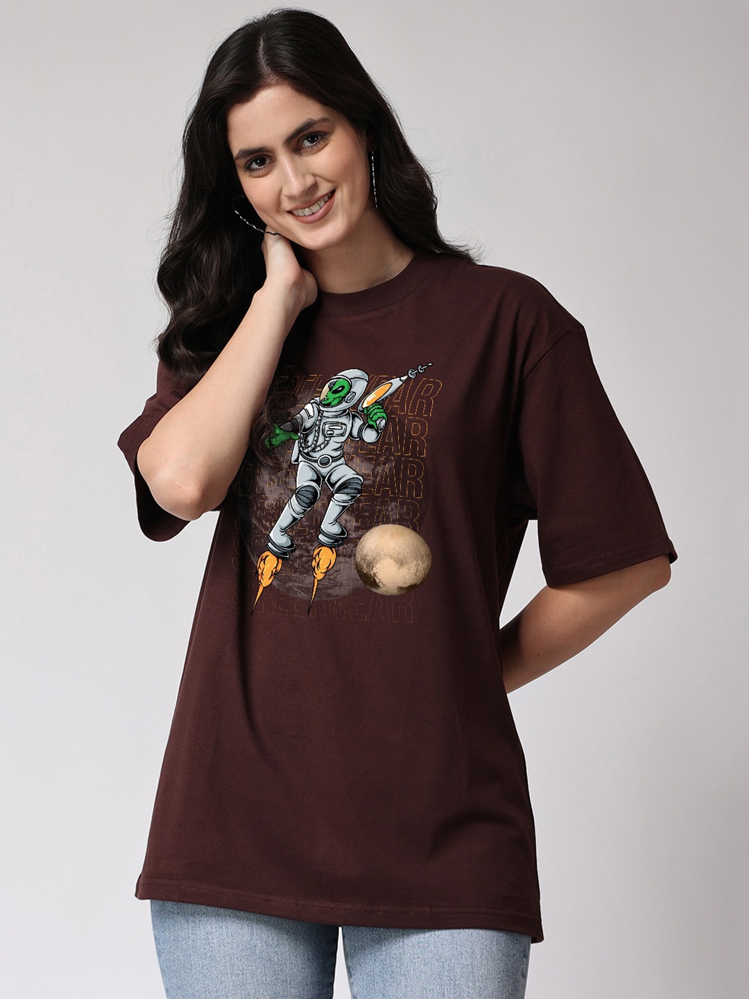 

The Label Bar Graphic Printed Cotton Oversized T-shirt, Brown