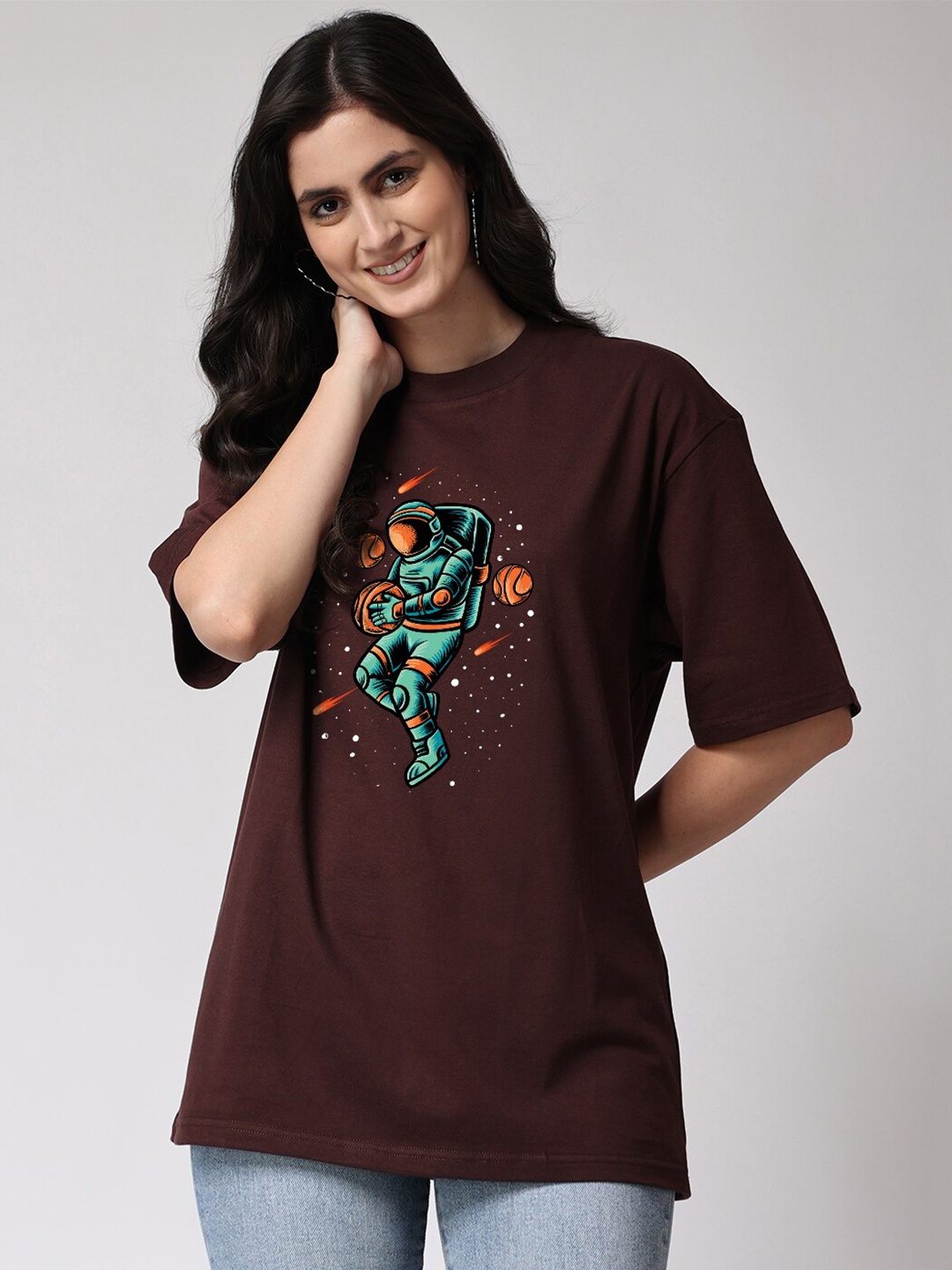 

The Label Bar Graphic Printed Cotton Longline Oversized T-shirt, Brown