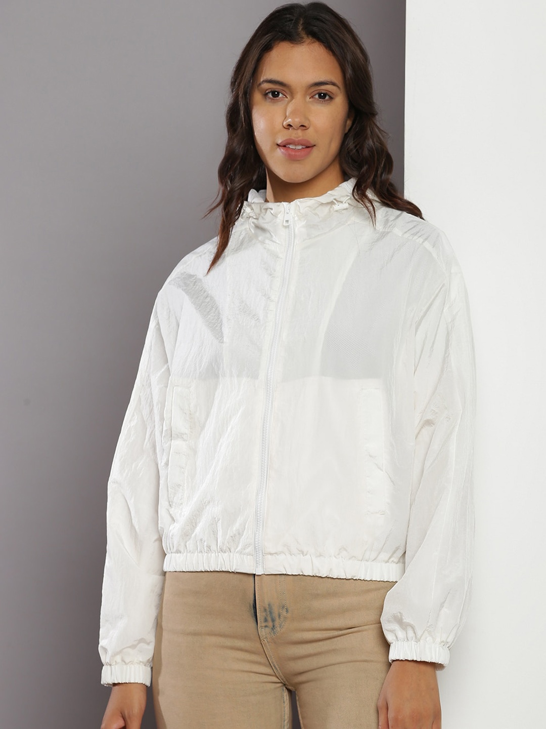 

Calvin Klein Jeans Nylon Fabric Hooded Bomber Jacket, White