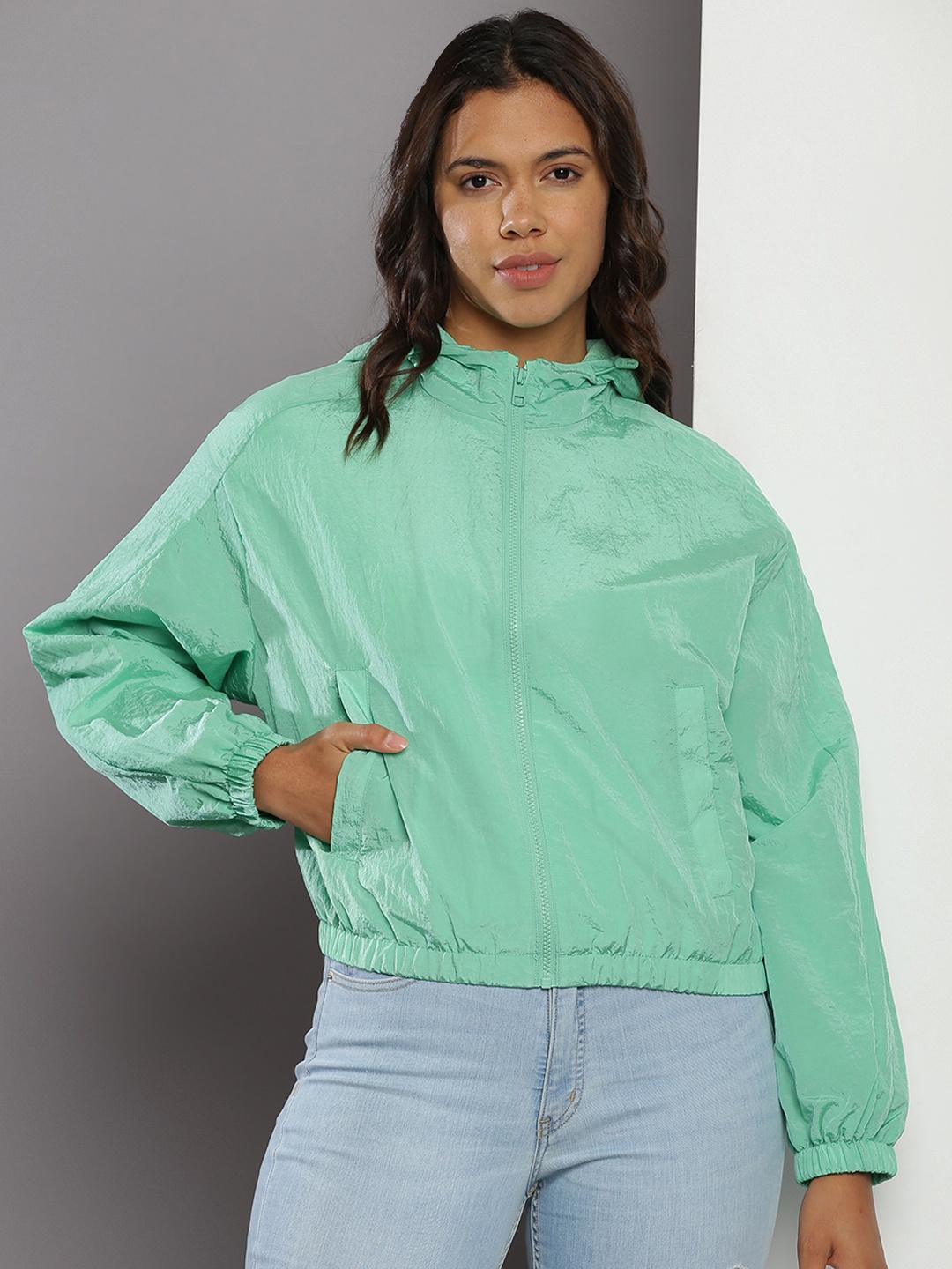 

Calvin Klein Jeans Nylon Fabric Hooded Bomber Jacket, Green