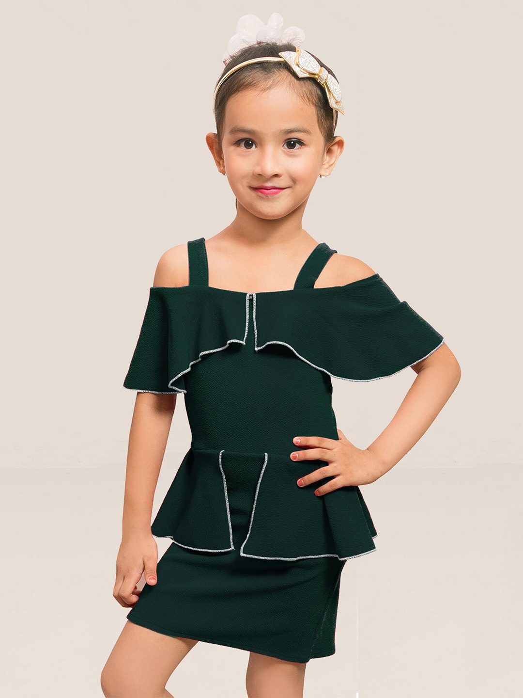 

ADDYVERO Girls Shoulder Straps Cold-Shoulder Bodycon Dress, Green