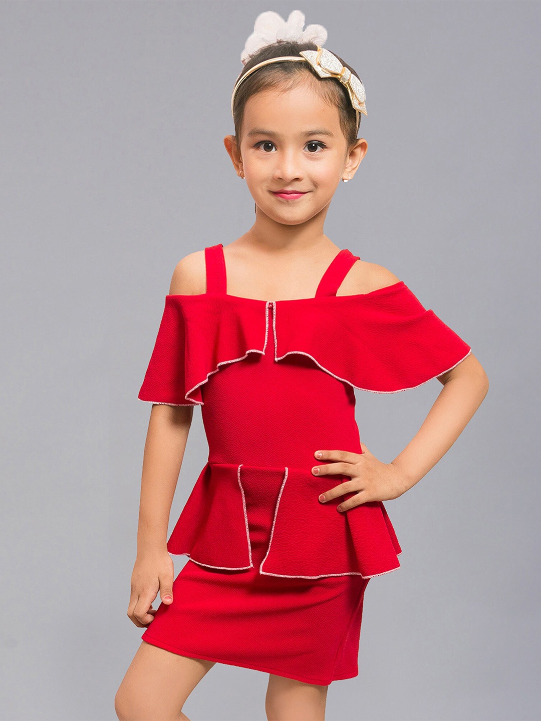 

ADDYVERO Girls Shoulder Straps Cold-Shoulder Bodycon Dress, Red