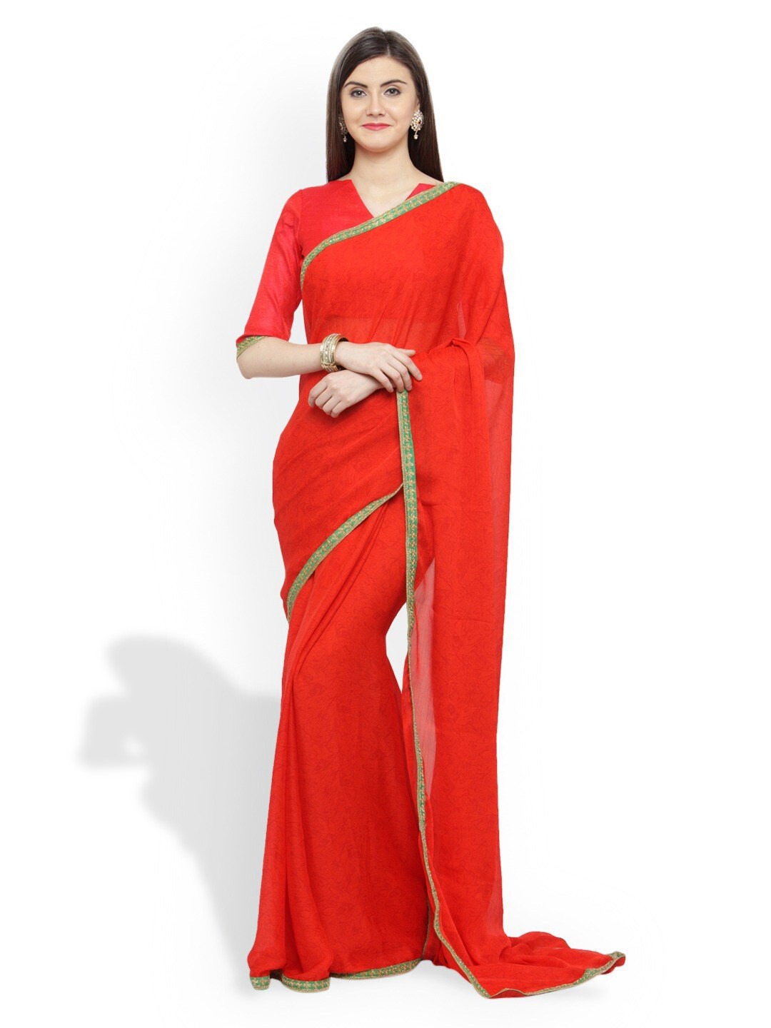 

KALINI Embroidered Pure Georgette Saree, Red