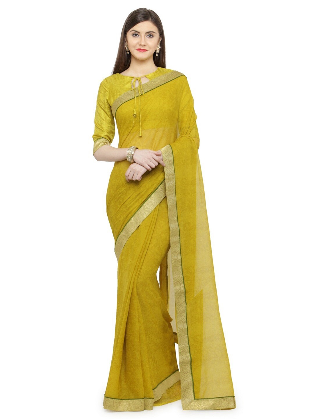 

KALINI Ethnic Motifs Printed Zari Saree, Mustard