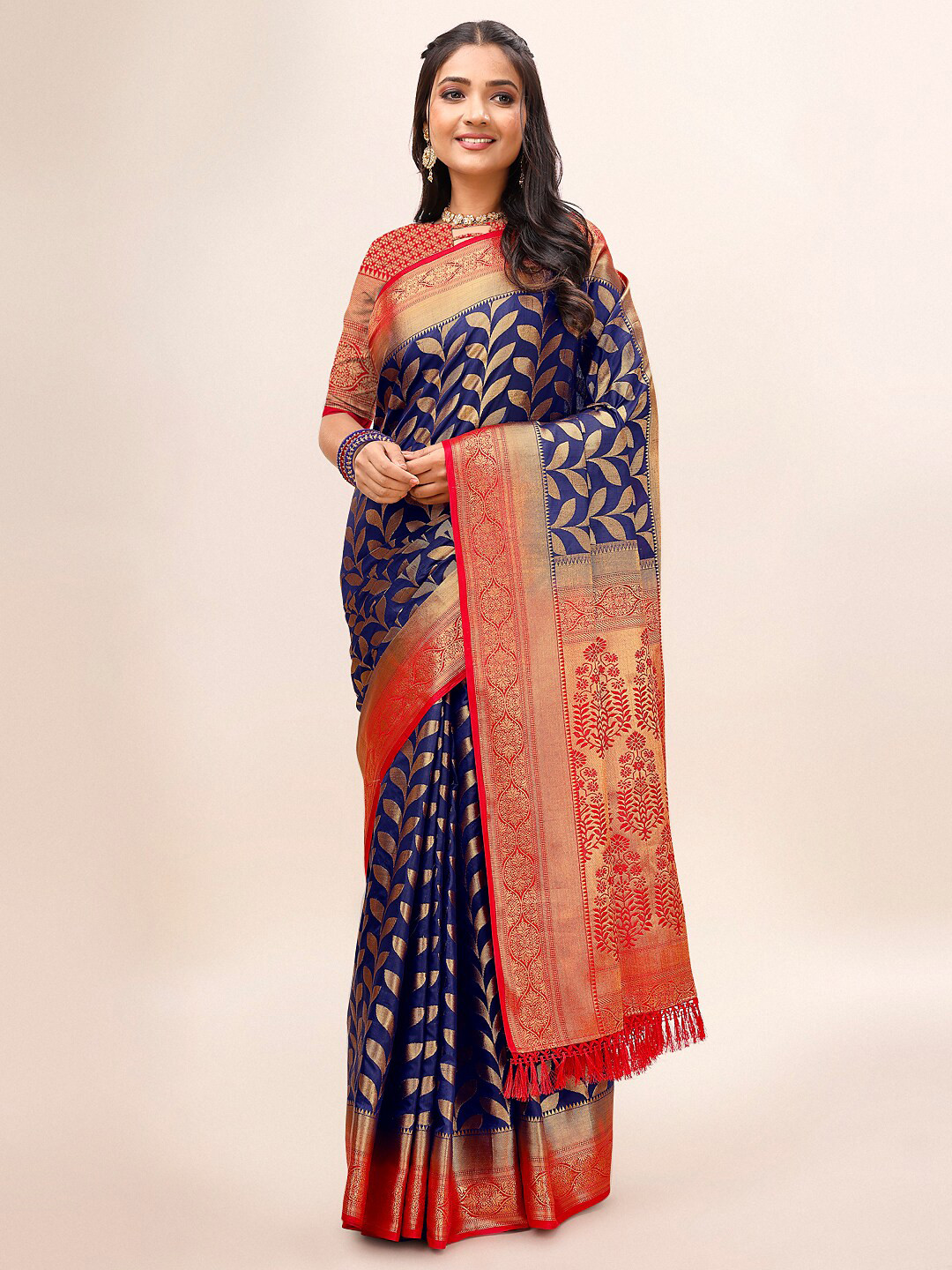 

Indian Women Floral Woven Design Zari Silk Blend Banarasi Saree, Blue