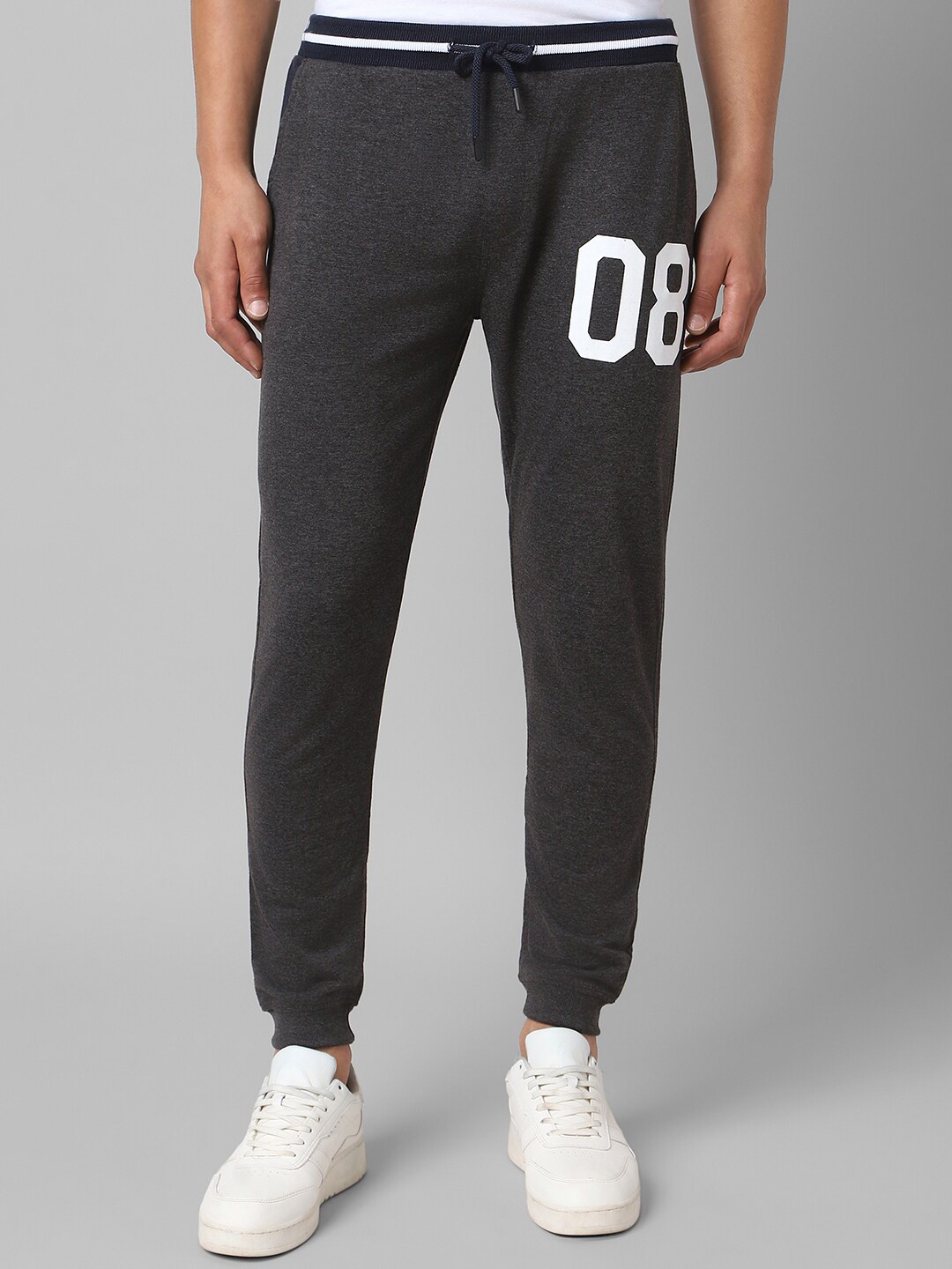 

People Men Grey Mid-Rise Typography Printed Joggers