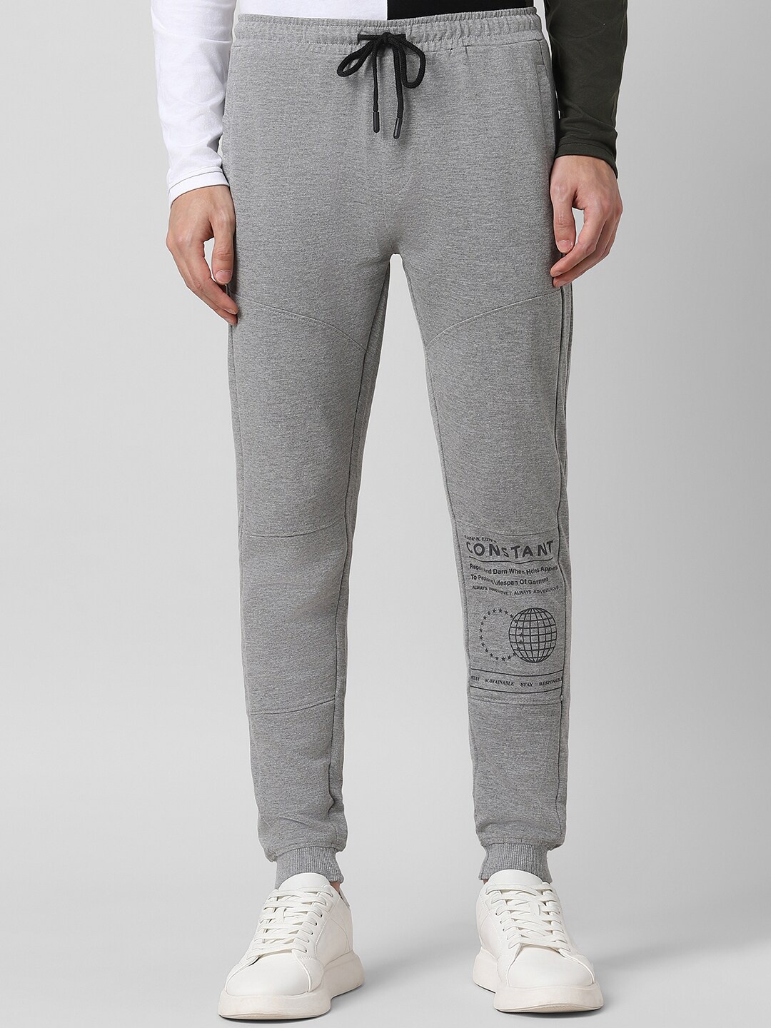 

People Men Grey Typography Printed Mid Rise Joggers