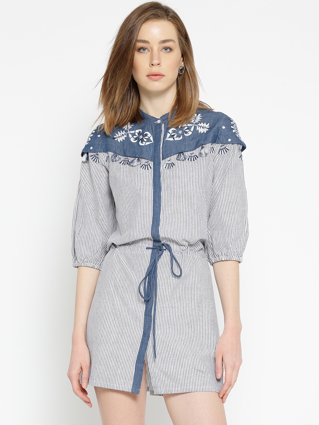 

Noi Women Blue & White Striped Shirt Dress