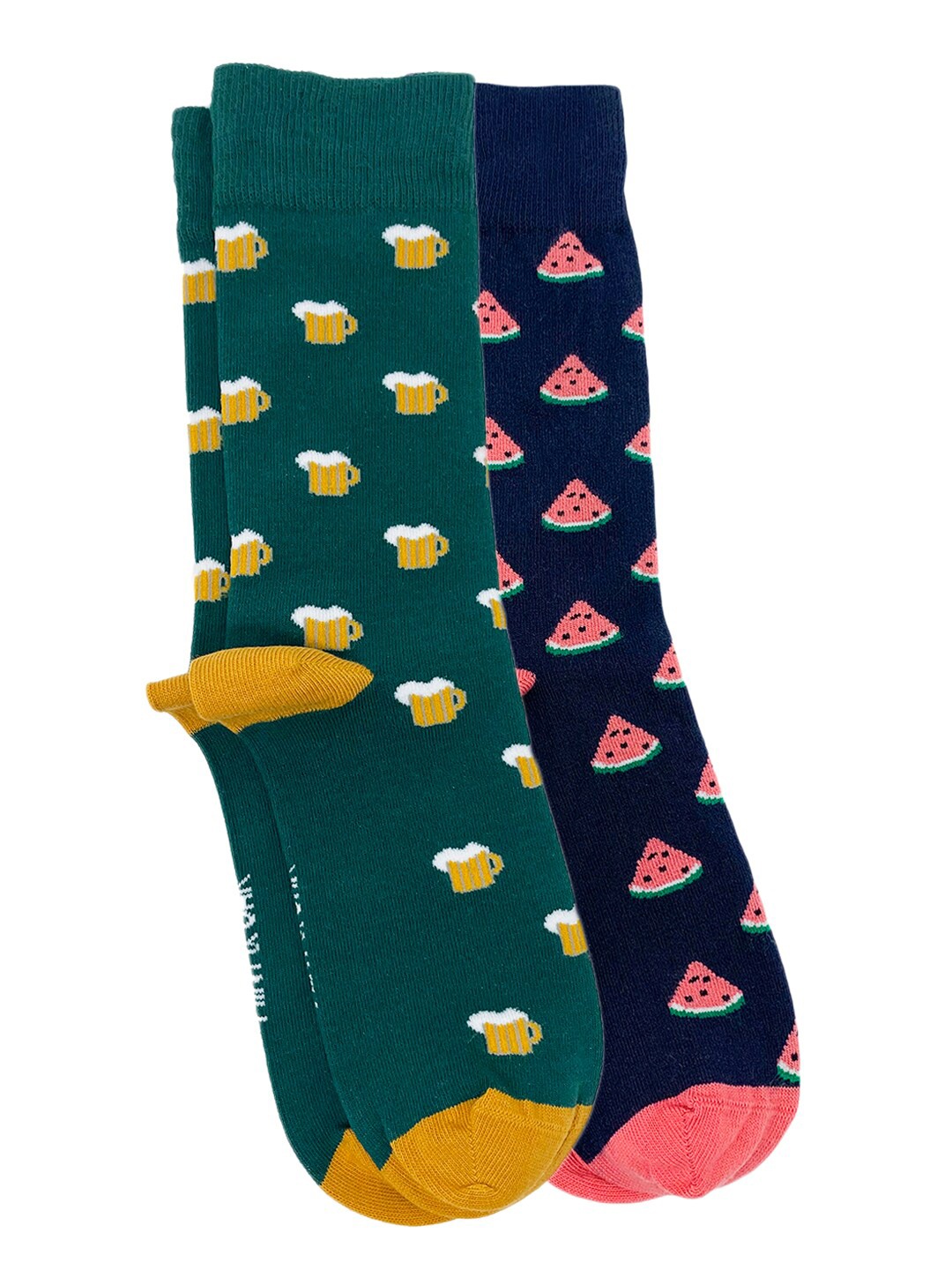 

Mint & Oak Men Pack Of 2 Patterned Calf Length Socks, Navy blue