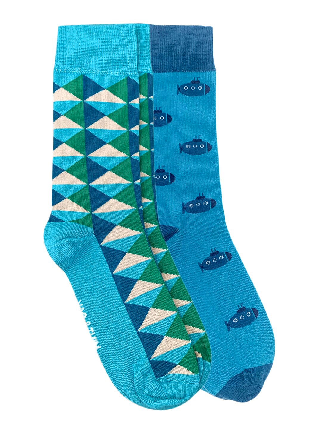 

Mint & Oak Men Pack Of 2 Patterned Calf Length Socks, Blue