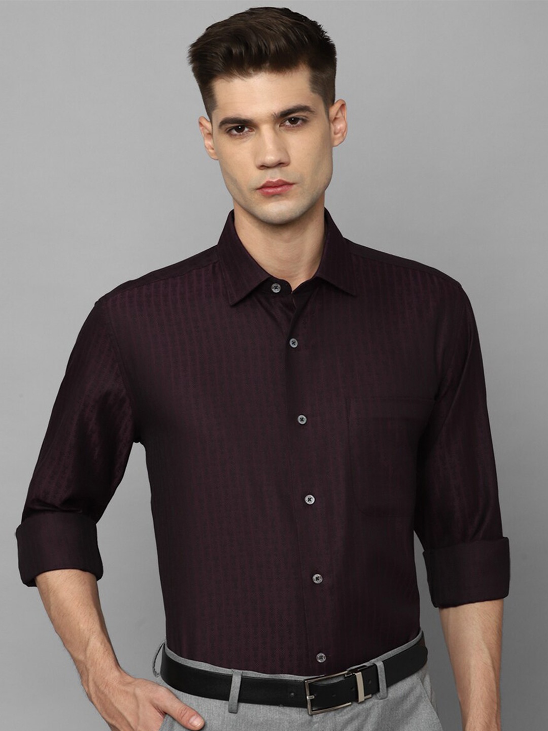

Luxure by Louis Philippe Vertical Striped Pure Cotton Formal Shirt, Brown