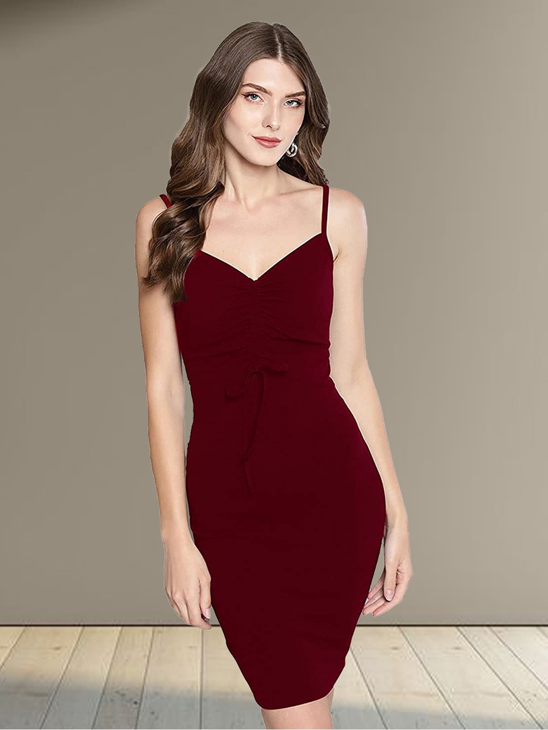 

N N ENTERPRISE V-Neck Puff Sleeves Dress, Maroon