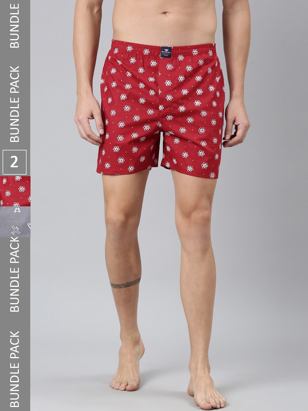 

Metronaut Pack Of 2 Conversational Printed Pure Cotton Boxers MB2P046, Grey