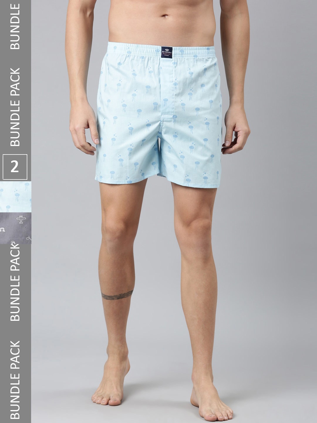 

Metronaut Pack Of 2 Conversational Printed Pure Cotton Boxers MB2P044, Grey