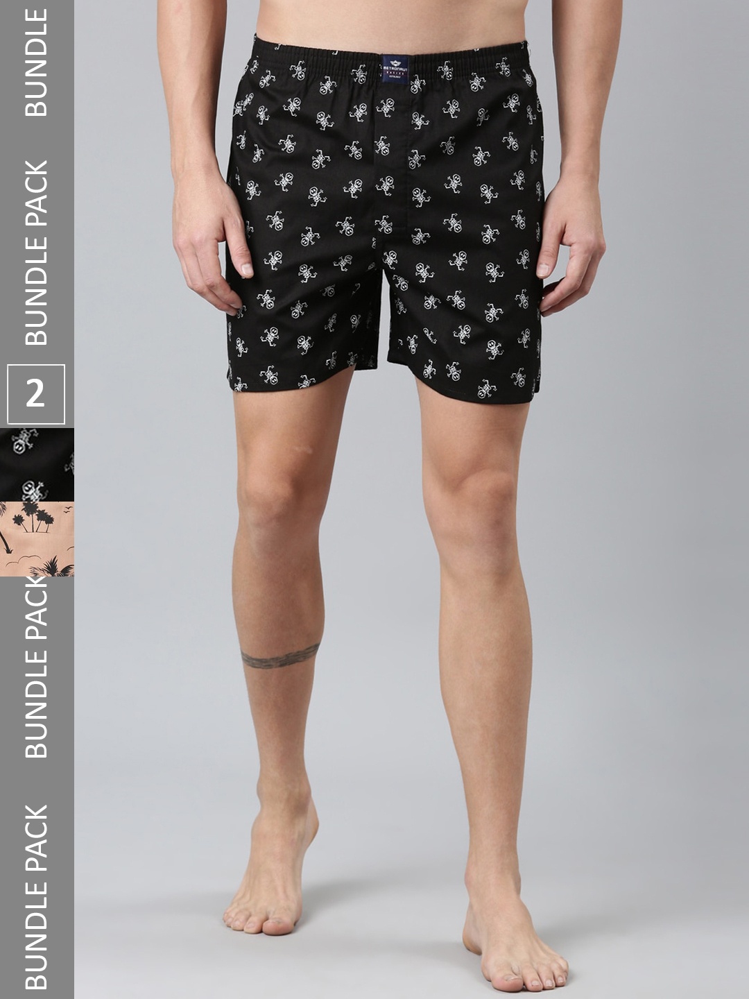 

Metronaut Pack of 2 Conversational Printed Pure Cotton Boxers MB2P043, Black