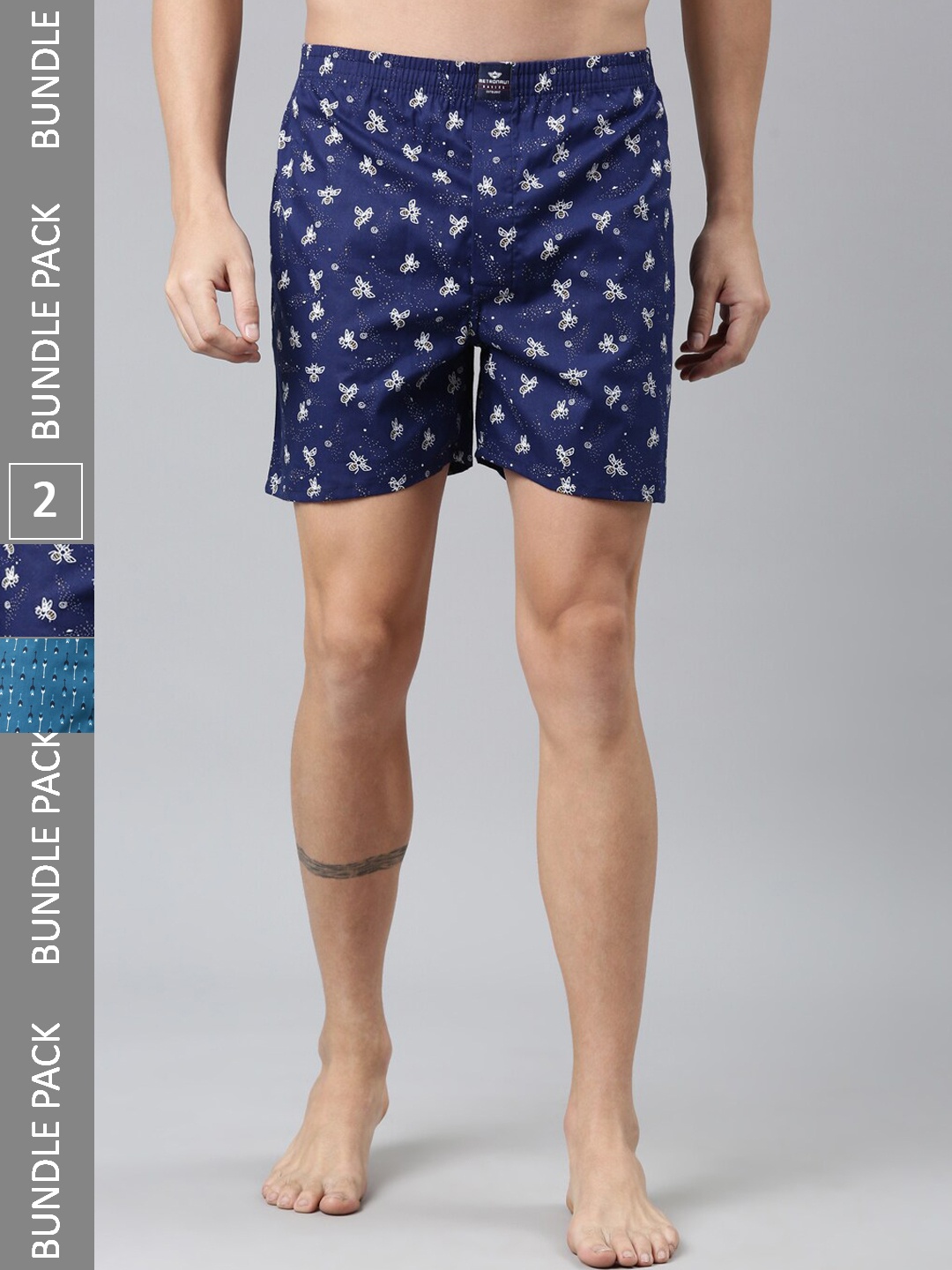 

Metronaut Pack Of 2 Conversational Printed Pure Cotton Boxers MB2P040, Navy blue
