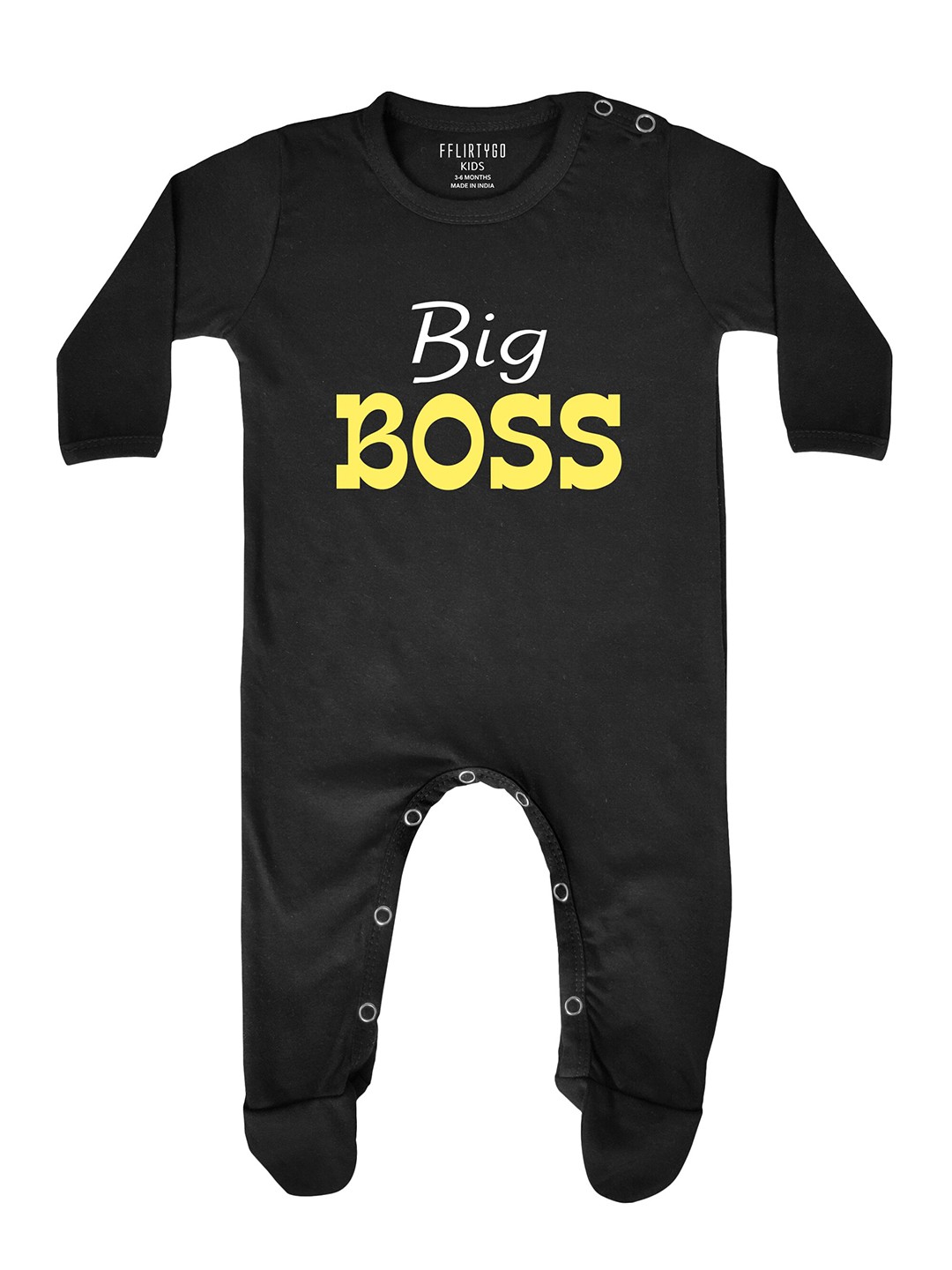 

FFLIRTYGO Infant Kids Typography Printed Pure Cotton Rakhi Special Sleepsuit, Black