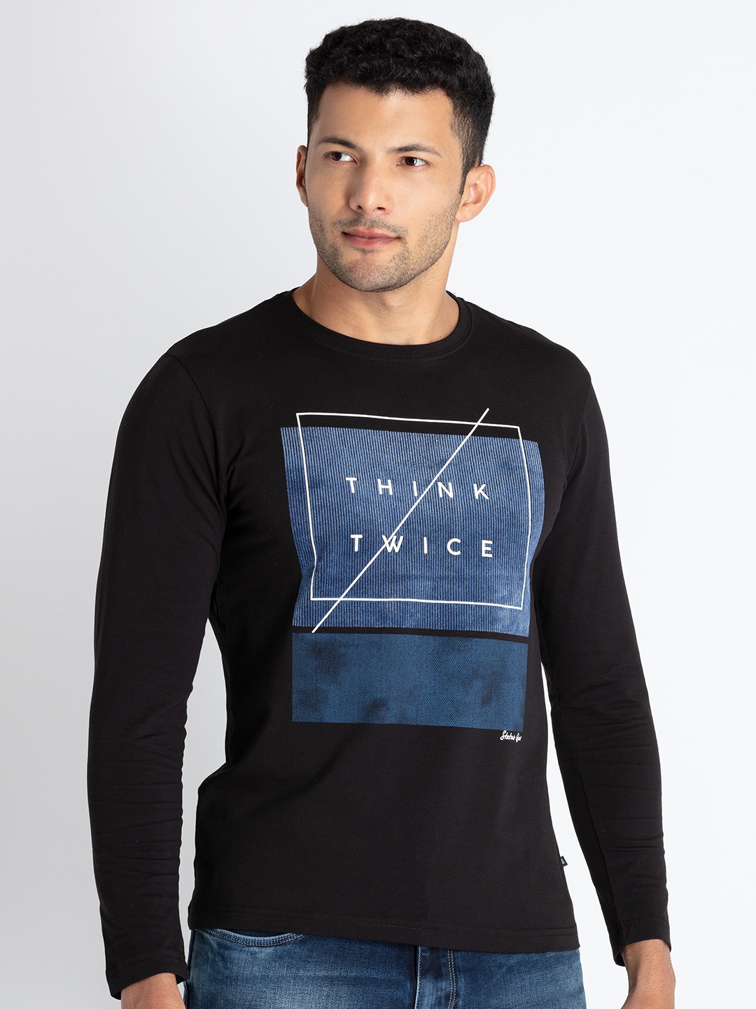 

Status Quo Typography Printed Cotton T-shirt, Black
