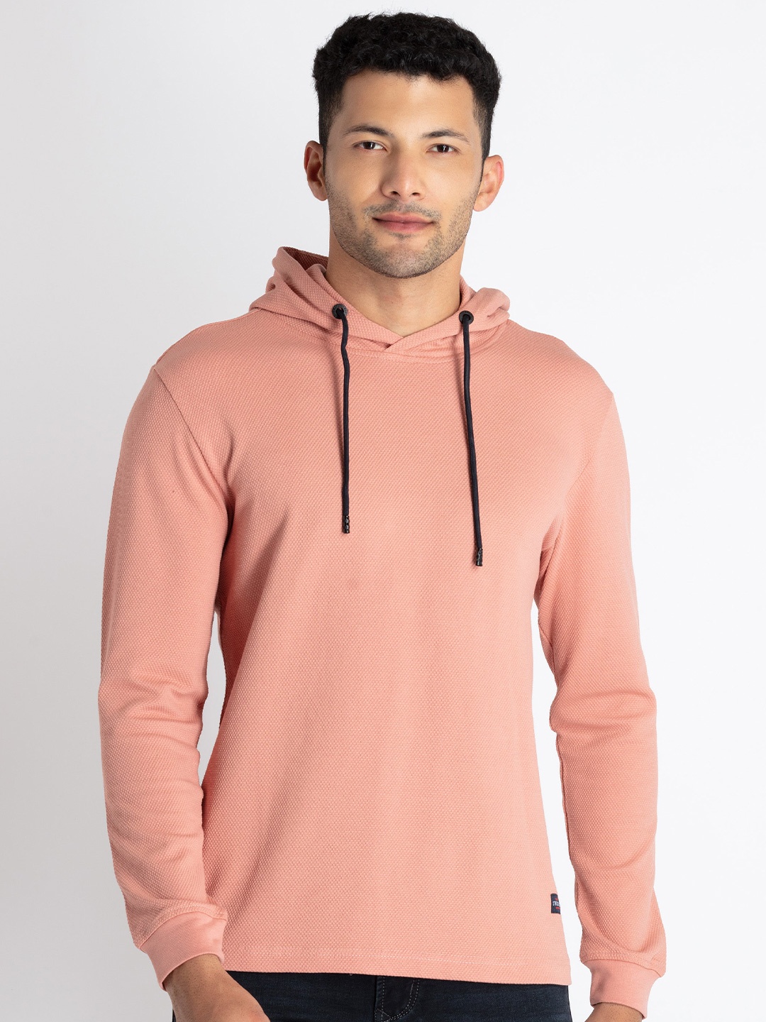 Status Quo Hooded Long Sleeves Cotton T-shirt, Coral