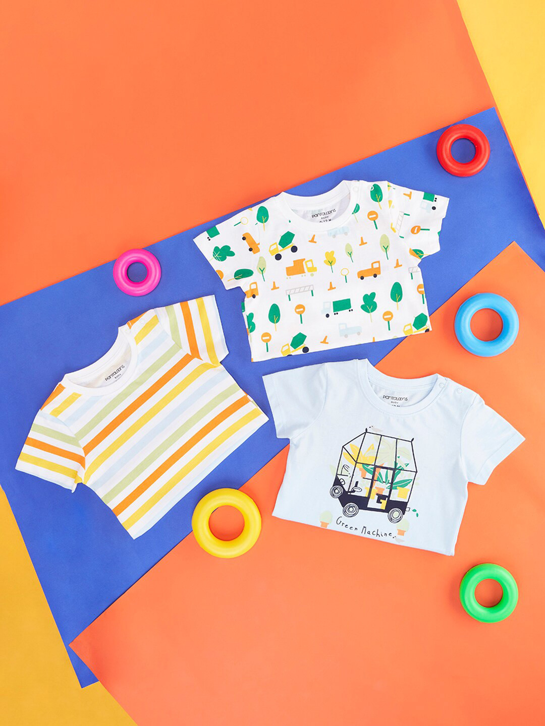 

Pantaloons Baby Infant Boys Pack Of 3 Graphic Printed Cotton T-shirts, Yellow