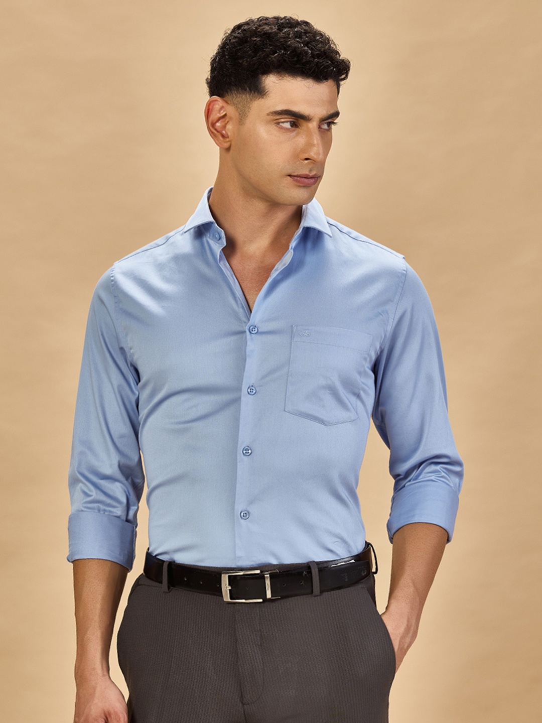 

Aldeno India Slim Satin Formal Shirt, Blue