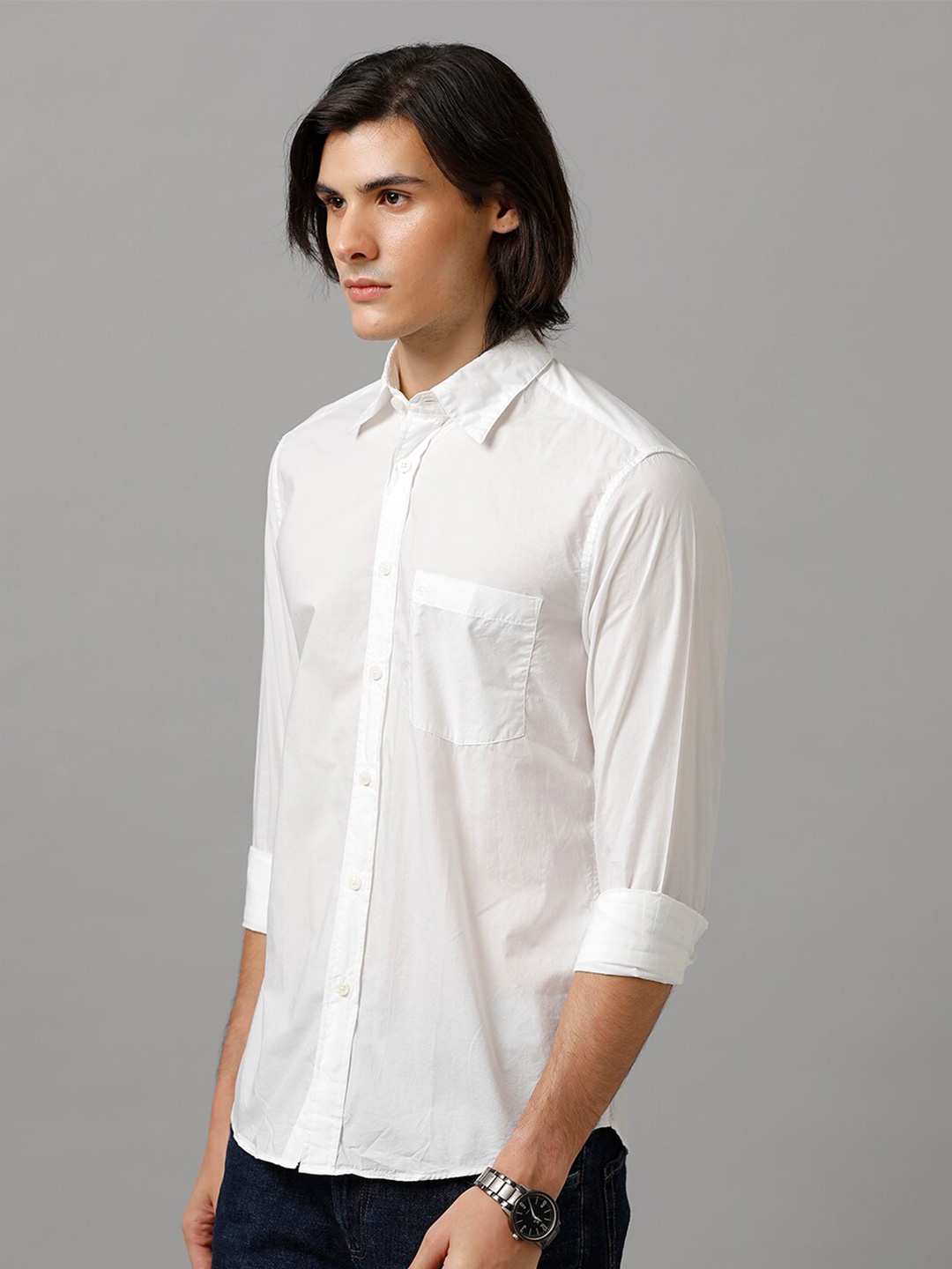 

Aldeno India Slim Pure Cotton Casual Shirt, White