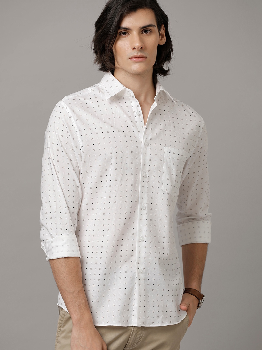 

Aldeno Comfort Micro Ditsy Printed Cutaway Collar Pure Cotton Casual Shirt, White