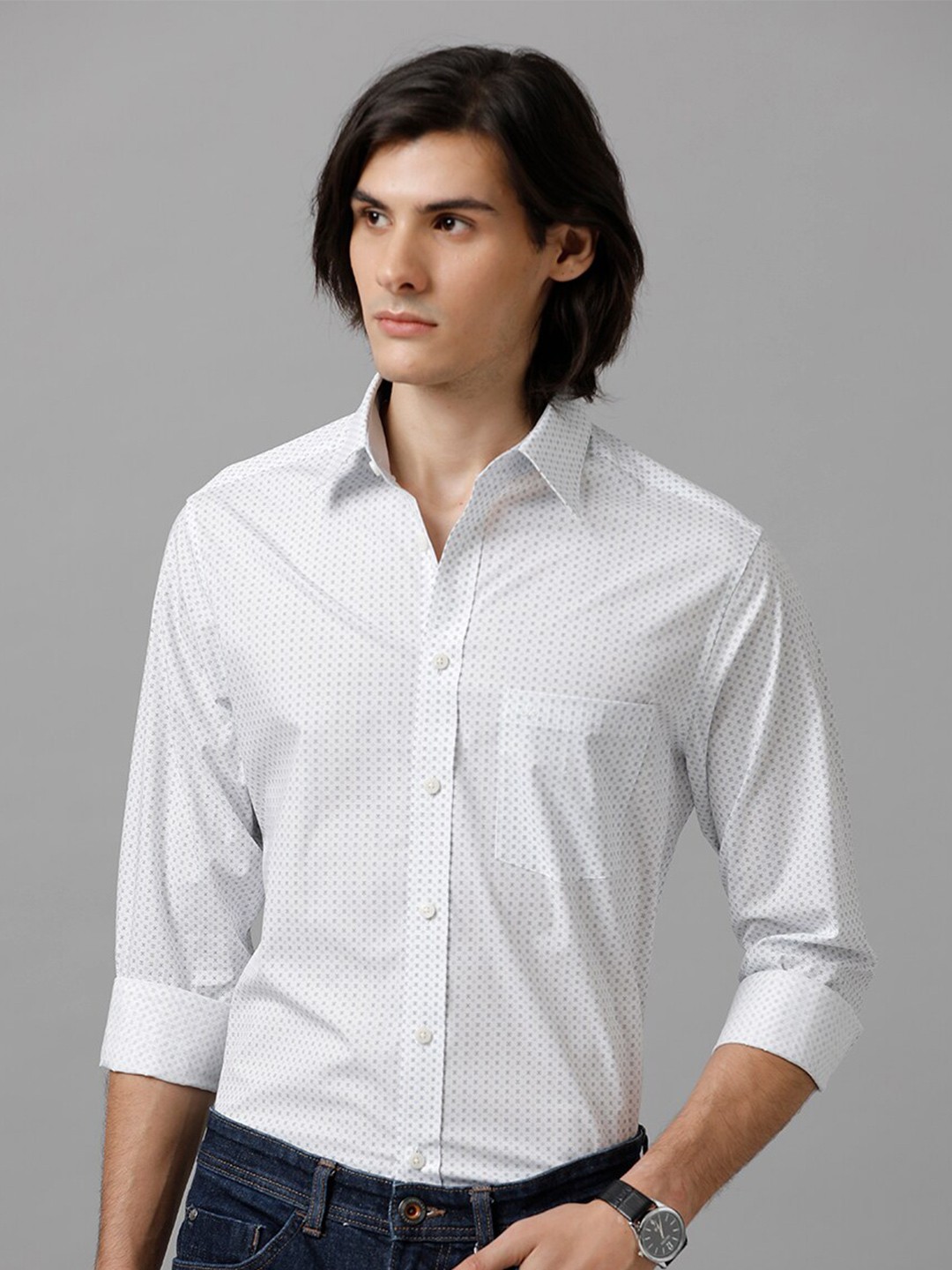 

Aldeno Comfort Micro Ditsy Printed Casual Shirt, White